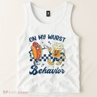 Oktoberfest On My Wurst Behavior Funny German Beer Bratwurst Tank Top thumb 2