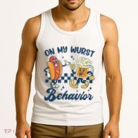 Oktoberfest On My Wurst Behavior Funny German Beer Bratwurst Tank Top thumb 3