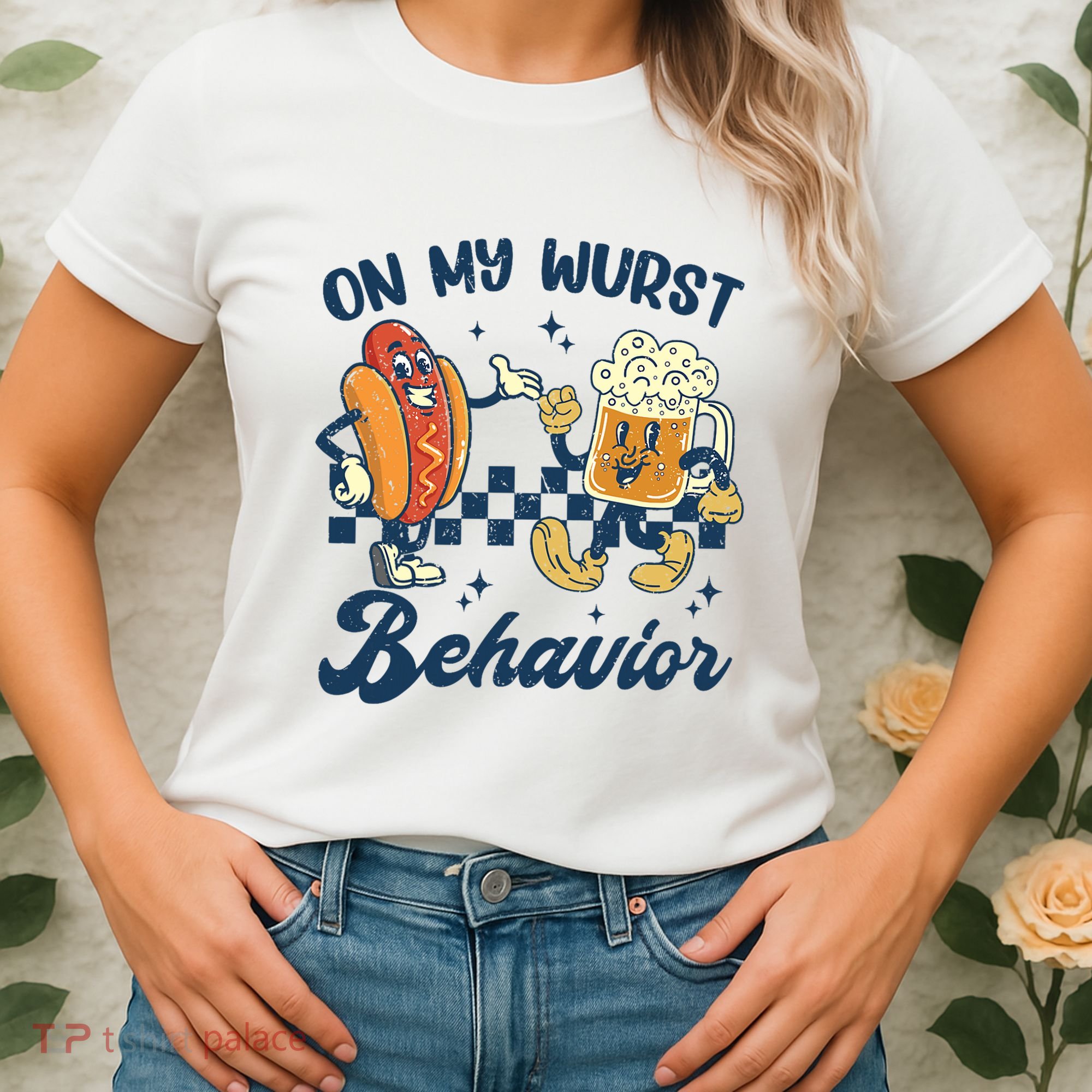 Oktoberfest On My Wurst Behavior Funny German Beer Bratwurst Women's T-Shirt