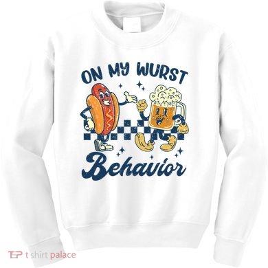 Oktoberfest On My Wurst Behavior Funny German Beer Bratwurst Kids Sweatshirt