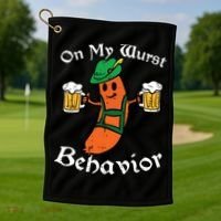 Oktoberfest On My Wurst Behavior Funny German Golf Towel thumb 1