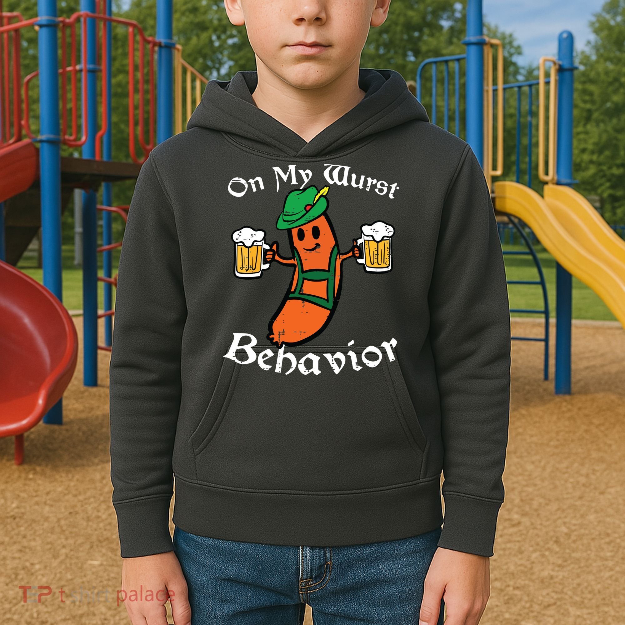 Oktoberfest On My Wurst Behavior Funny German Kids Hoodie