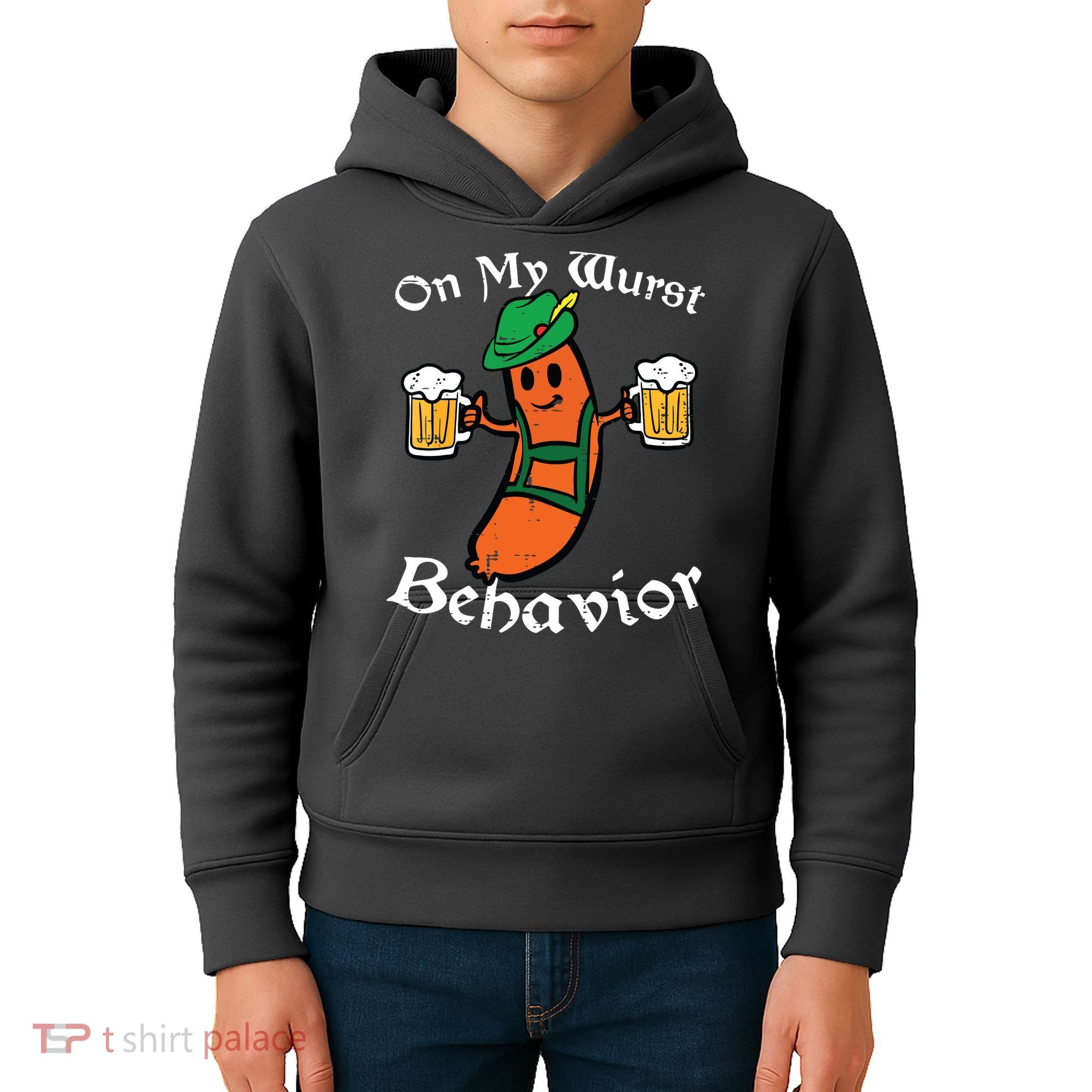 Oktoberfest On My Wurst Behavior Funny German Kids Hoodie