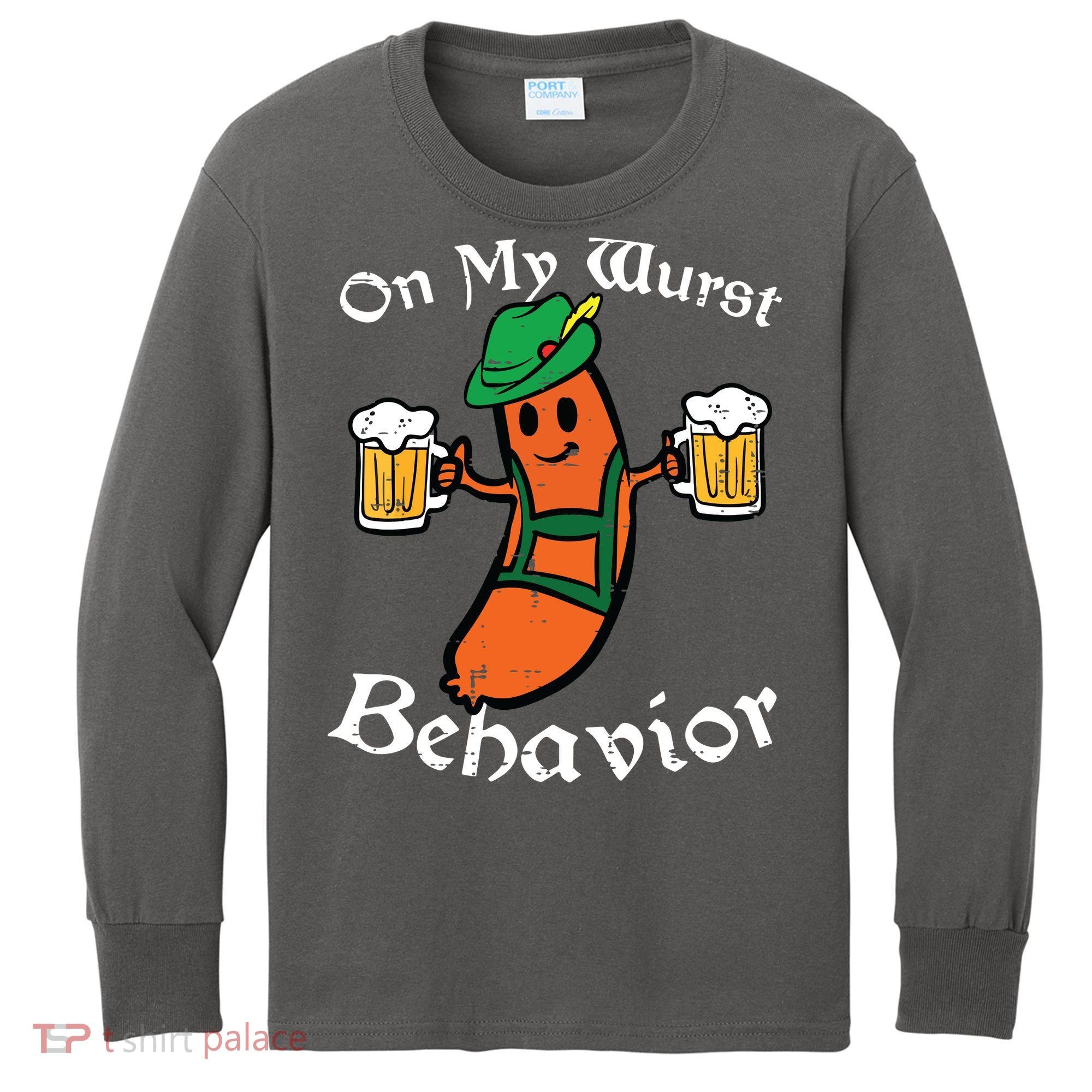 Oktoberfest On My Wurst Behavior Funny German Kids Long Sleeve Shirt