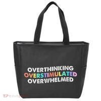 Overthinking Overstimulated Overwhelmed Quote Tote Bag thumb 0