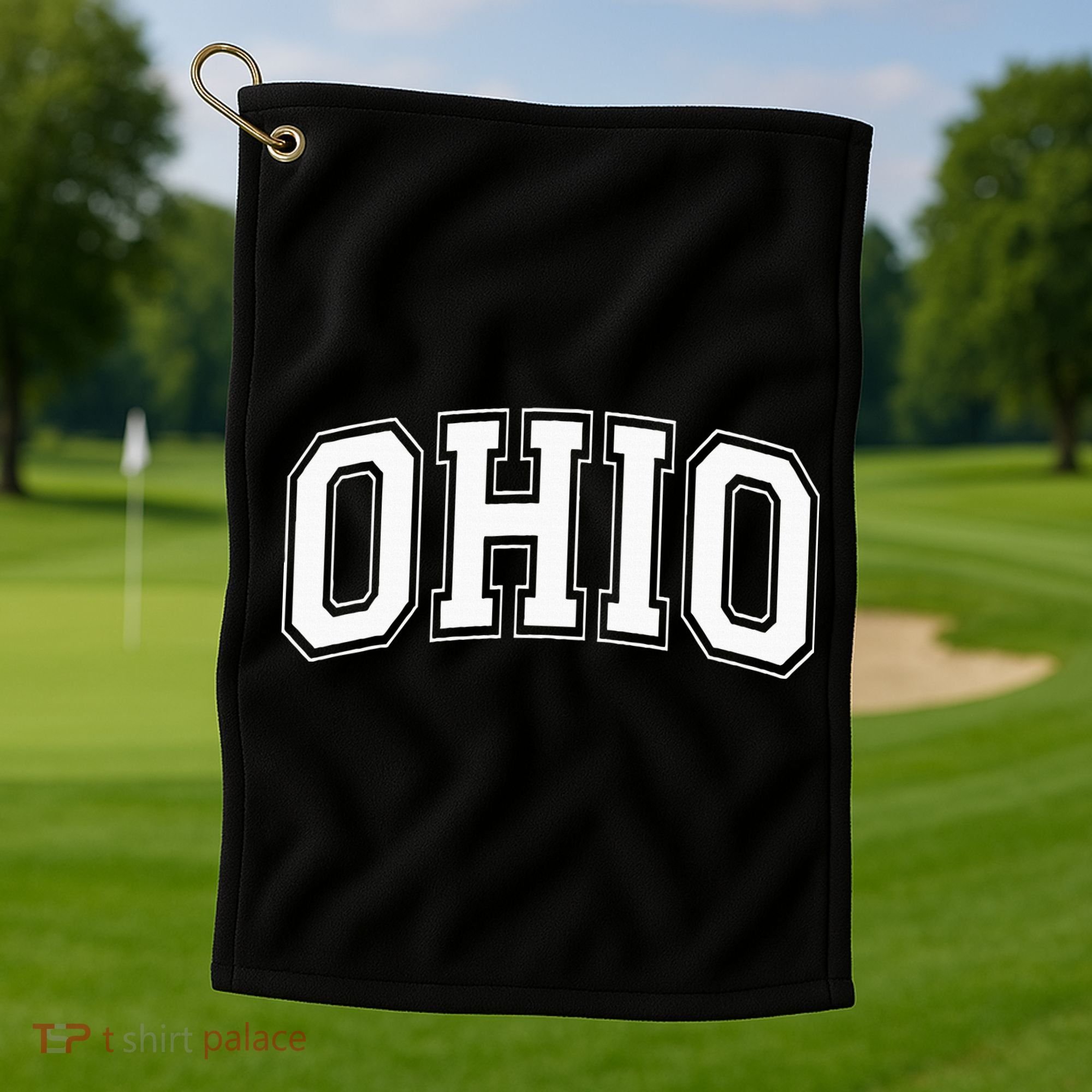 Ohio Oh Ohioan White Text Golf Towel