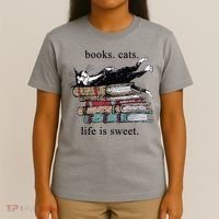 Out Of Print Unisex Literary Books Cats Life Is Sweet Sweatshirt T-Shirt thumb 4