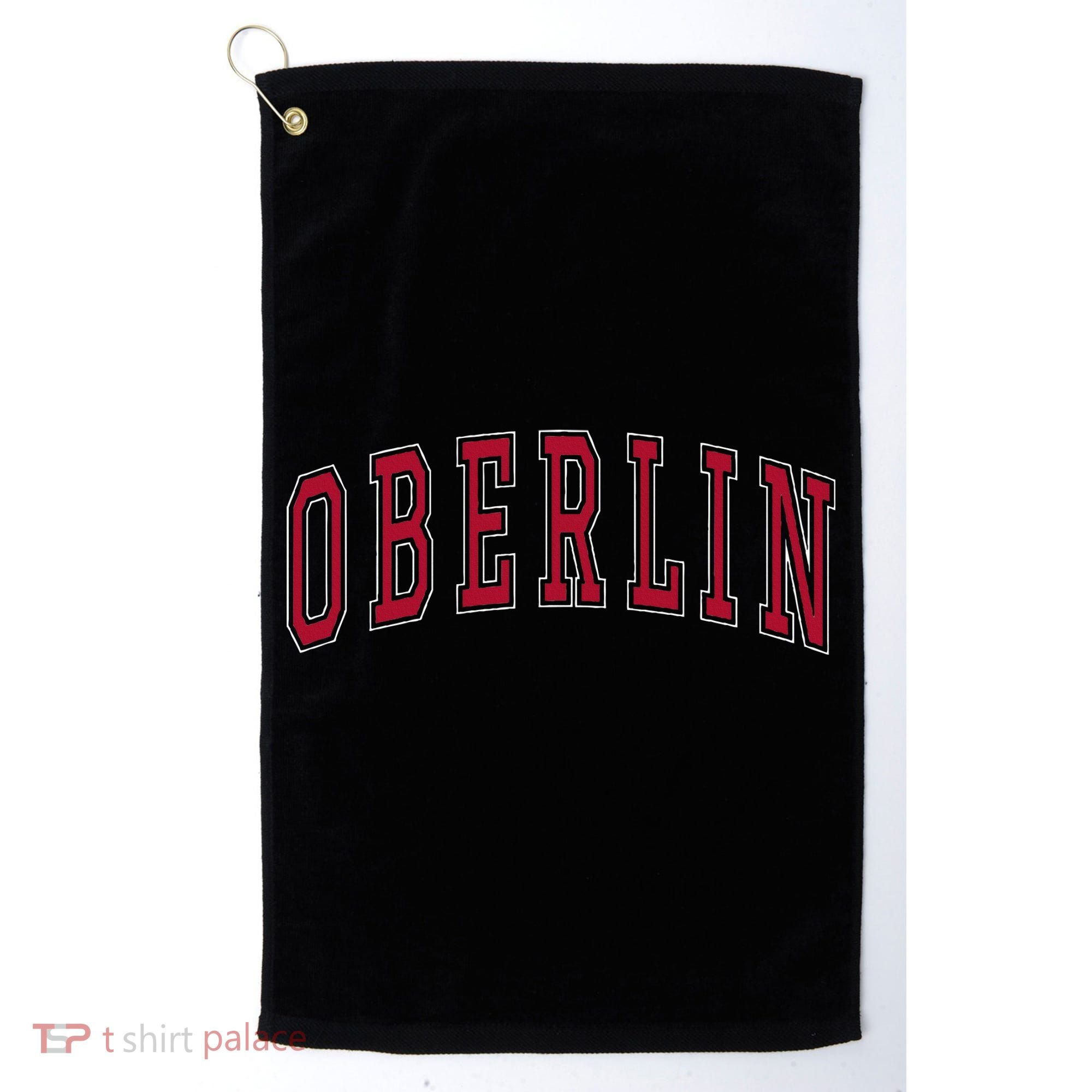 Oberlin Ohio Souvenir College Style Red Text Golf Towel