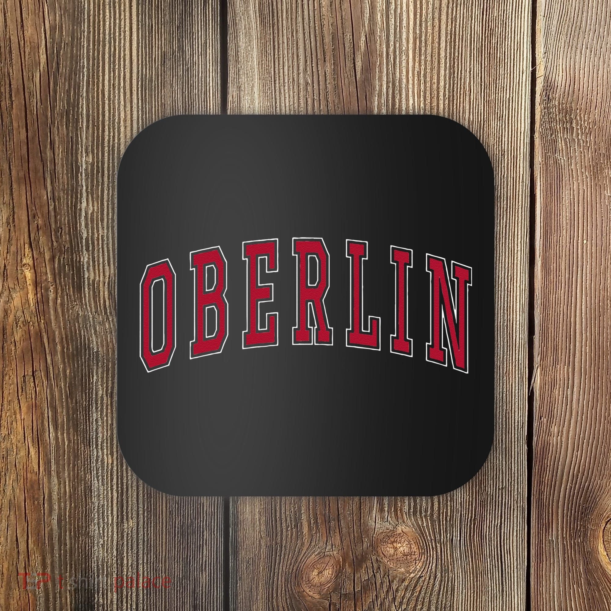 Oberlin Ohio Souvenir College Style Red Text Coaster