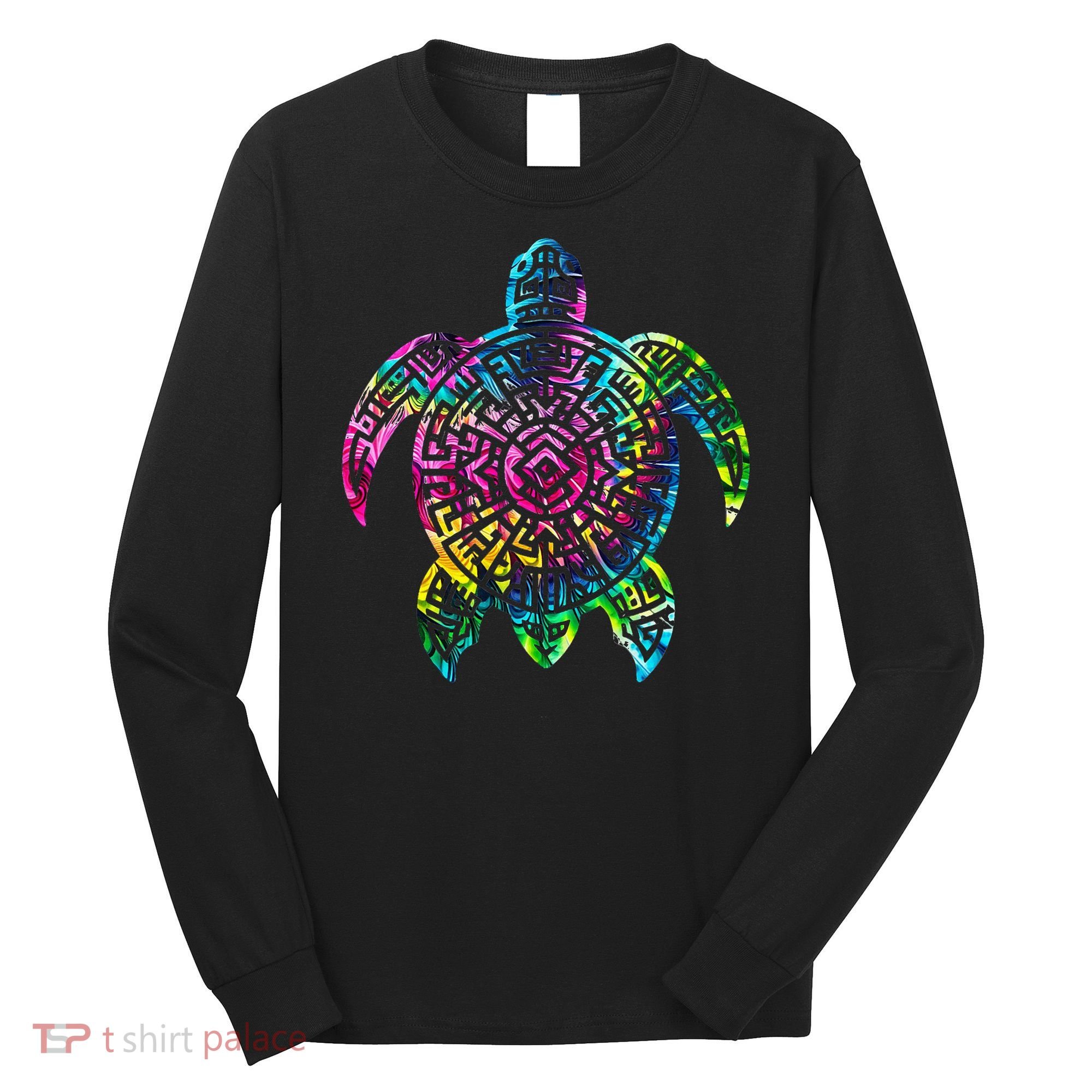 Ocean Odyssey Tie Dye Tribal Tides Sea Turtle Long Sleeve Shirt