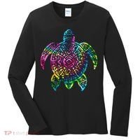 Ocean Odyssey Tie Dye Tribal Tides Sea Turtle Women's Long Sleeve Shirt thumb 0