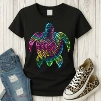 Ocean Odyssey Tie Dye Tribal Tides Sea Turtle Women's T-Shirt thumb 3