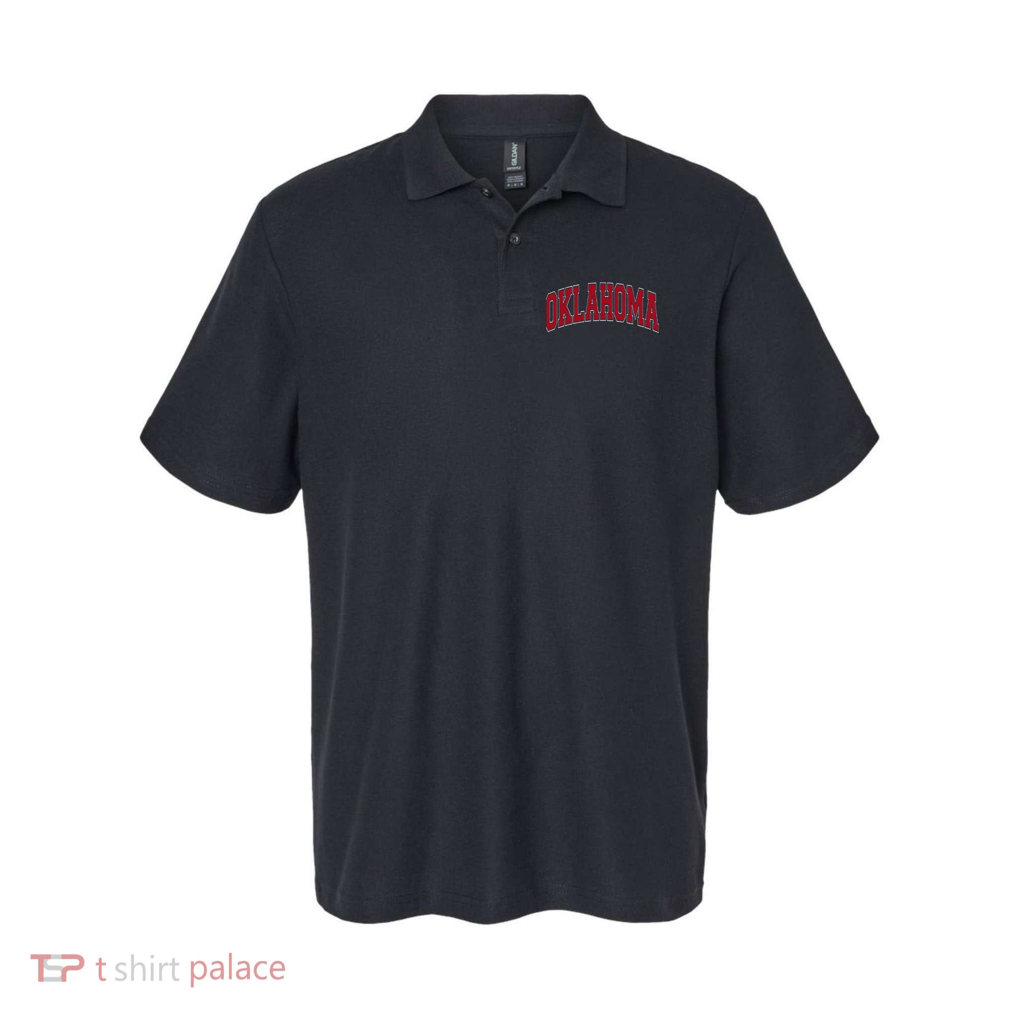 Oklahoma OK Varsity Style Red Text Polo