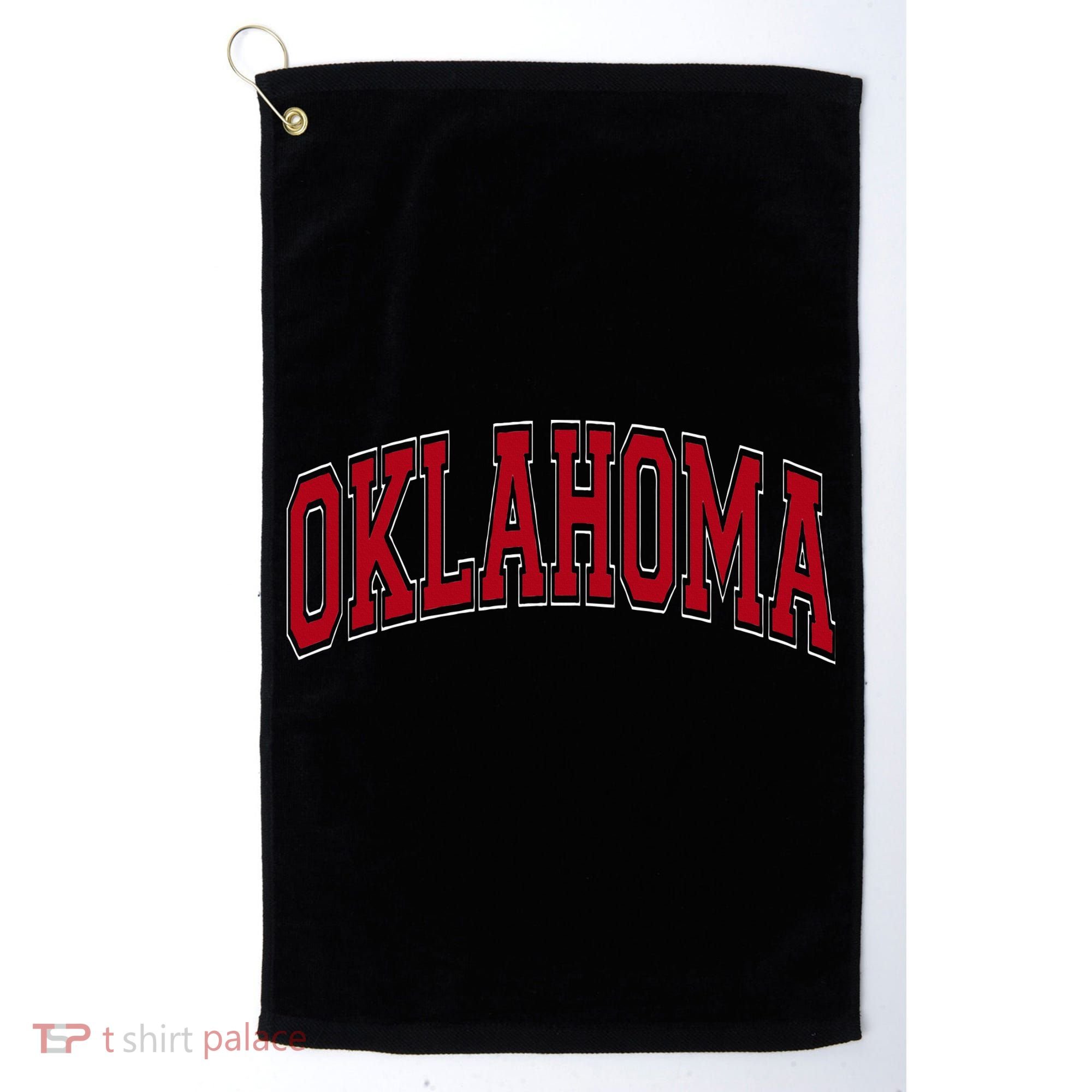 Oklahoma OK Varsity Style Red Text Golf Towel