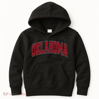 Oklahoma OK Varsity Style Red Text Kids Hoodie