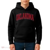 Oklahoma OK Varsity Style Red Text Kids Hoodie thumb 4