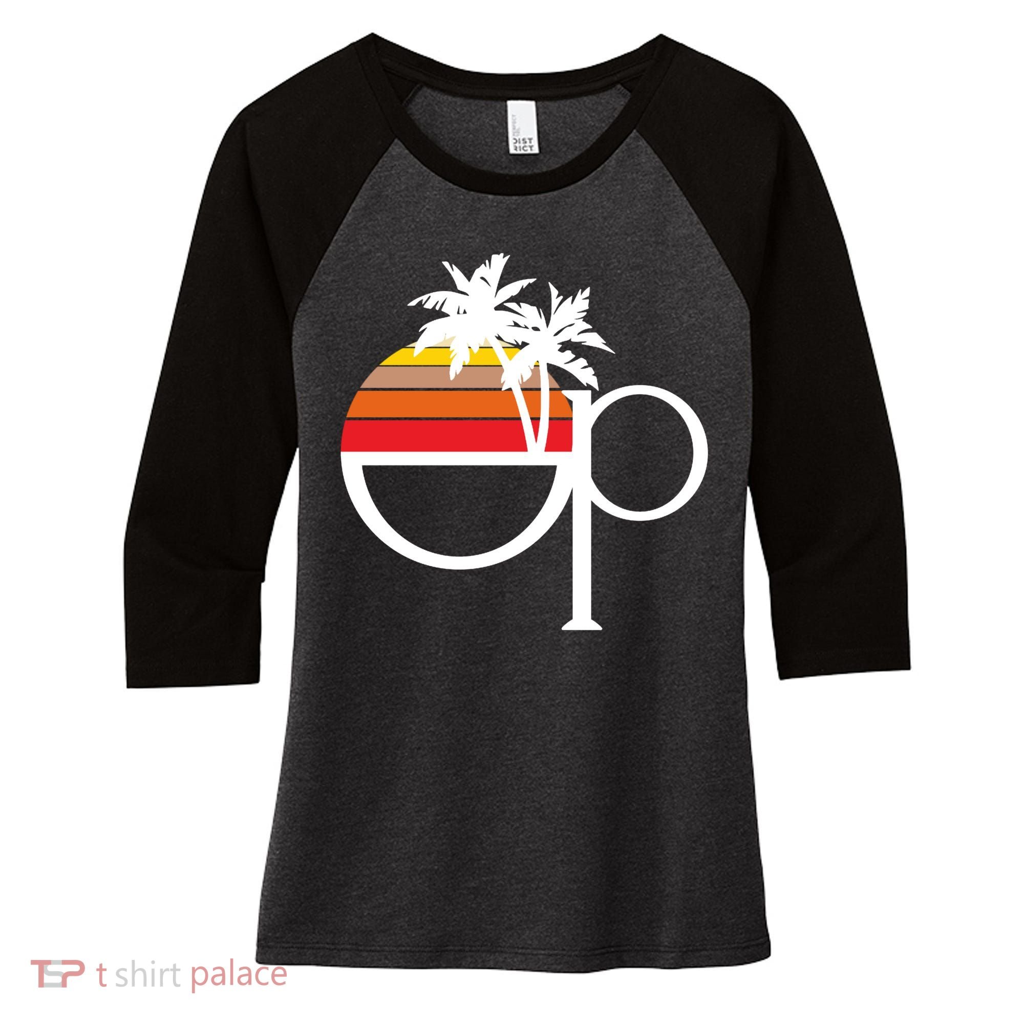 Ocean Pacific 80s Retro Sunset Women's Tri-Blend 3/4-Sleeve Raglan Shirt