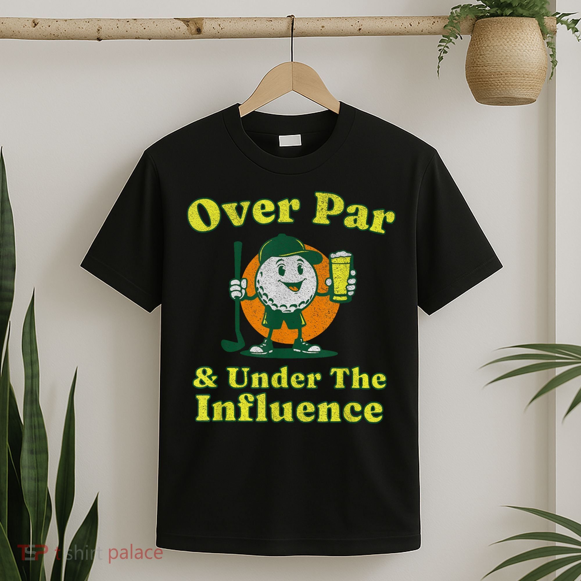 Over Par And Under The Influence Funny Vintage Golf Drinking T-Shirt