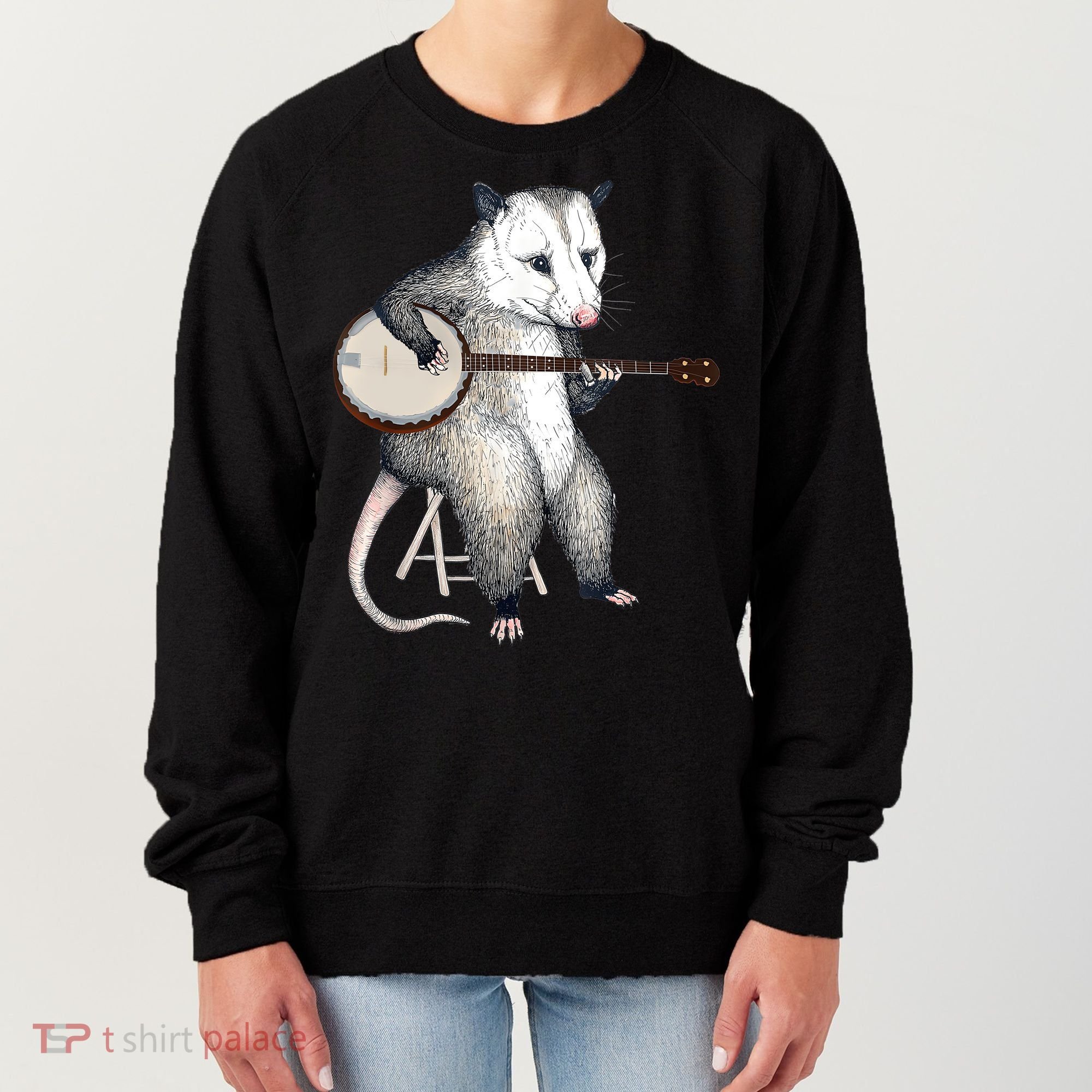 Opossum Playing Banjo Guitar Possum Live Weird Trash Kitty Women's Sweatshirt