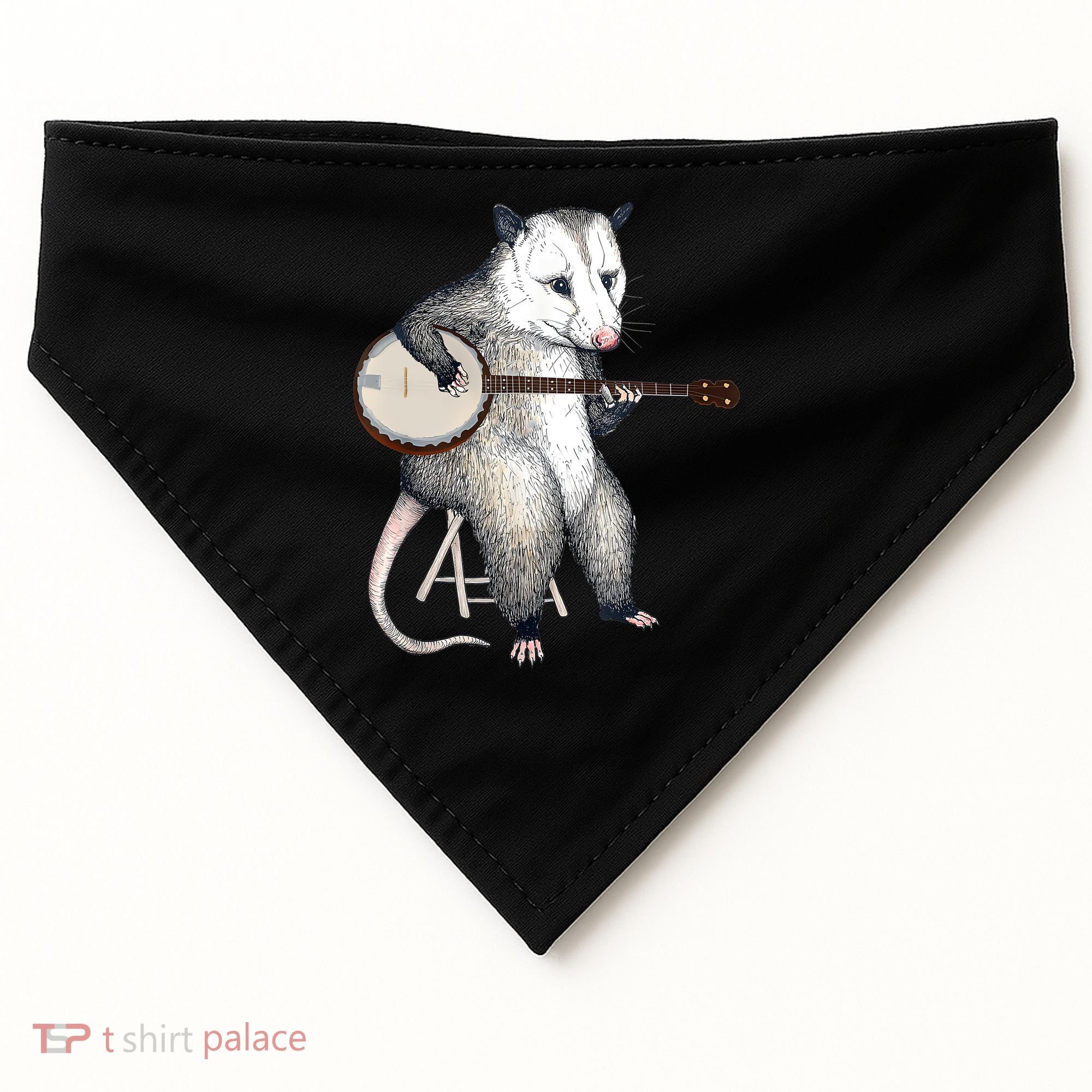 Opossum Playing Banjo Guitar Possum Live Weird Trash Kitty USA-Made Doggie Bandana
