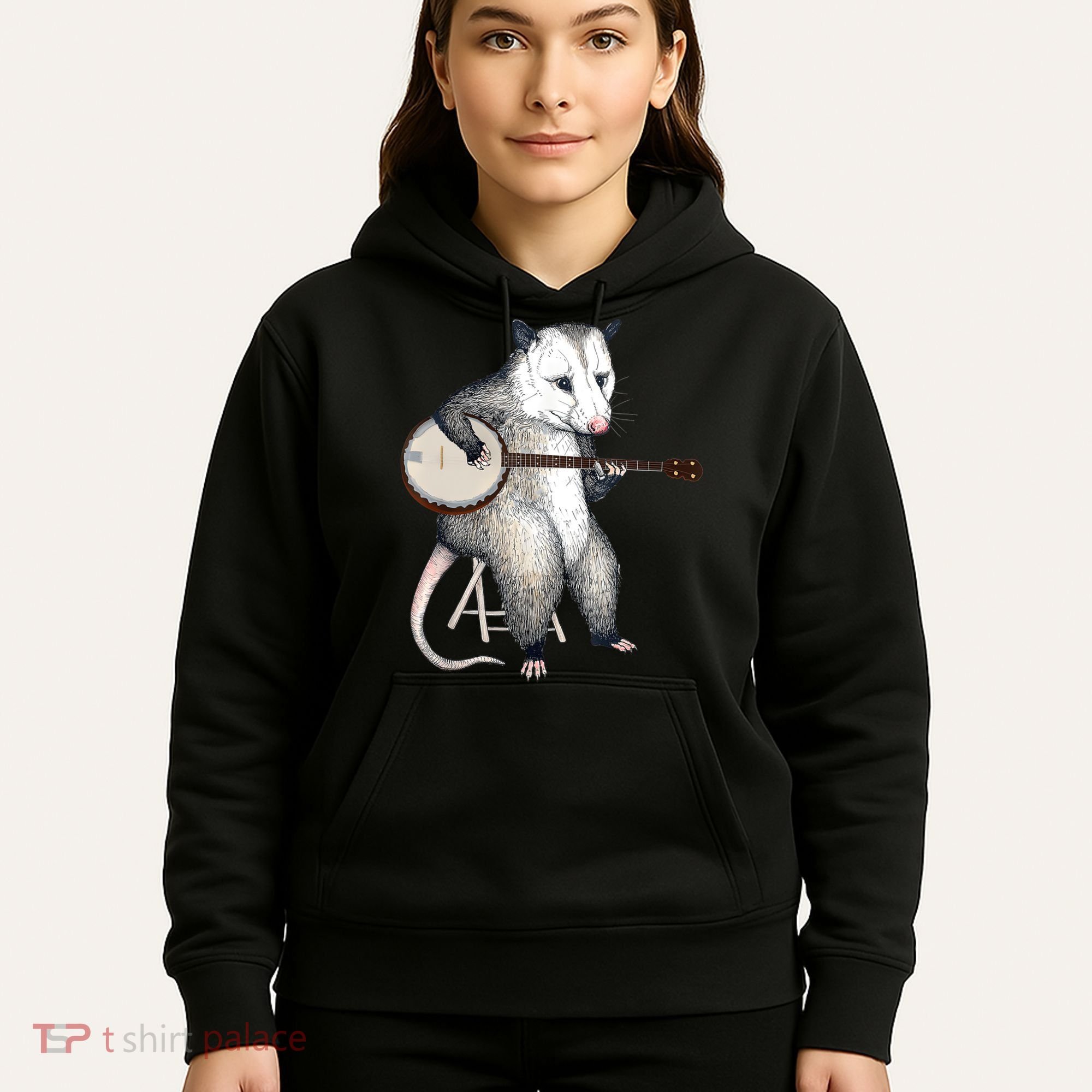 Opossum Playing Banjo Guitar Possum Live Weird Trash Kitty Hoodie