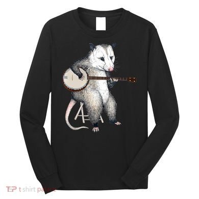 Opossum Playing Banjo Guitar Possum Live Weird Trash Kitty Long Sleeve Shirt