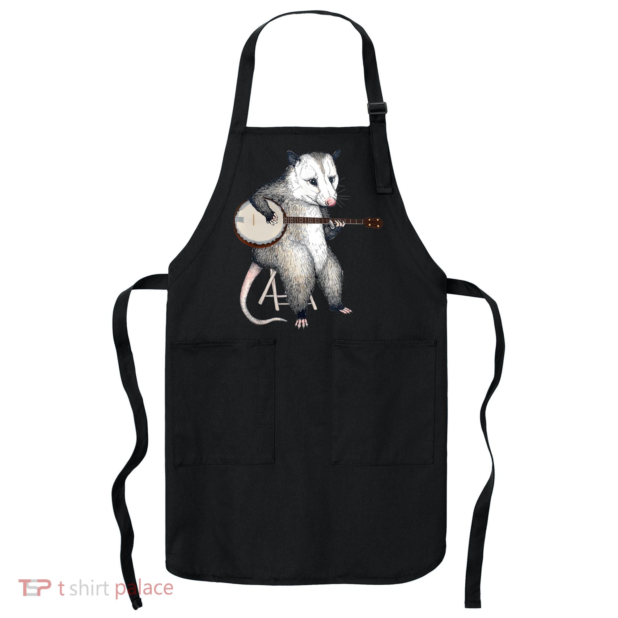 Opossum Playing Banjo Guitar Possum Live Weird Trash Kitty Apron