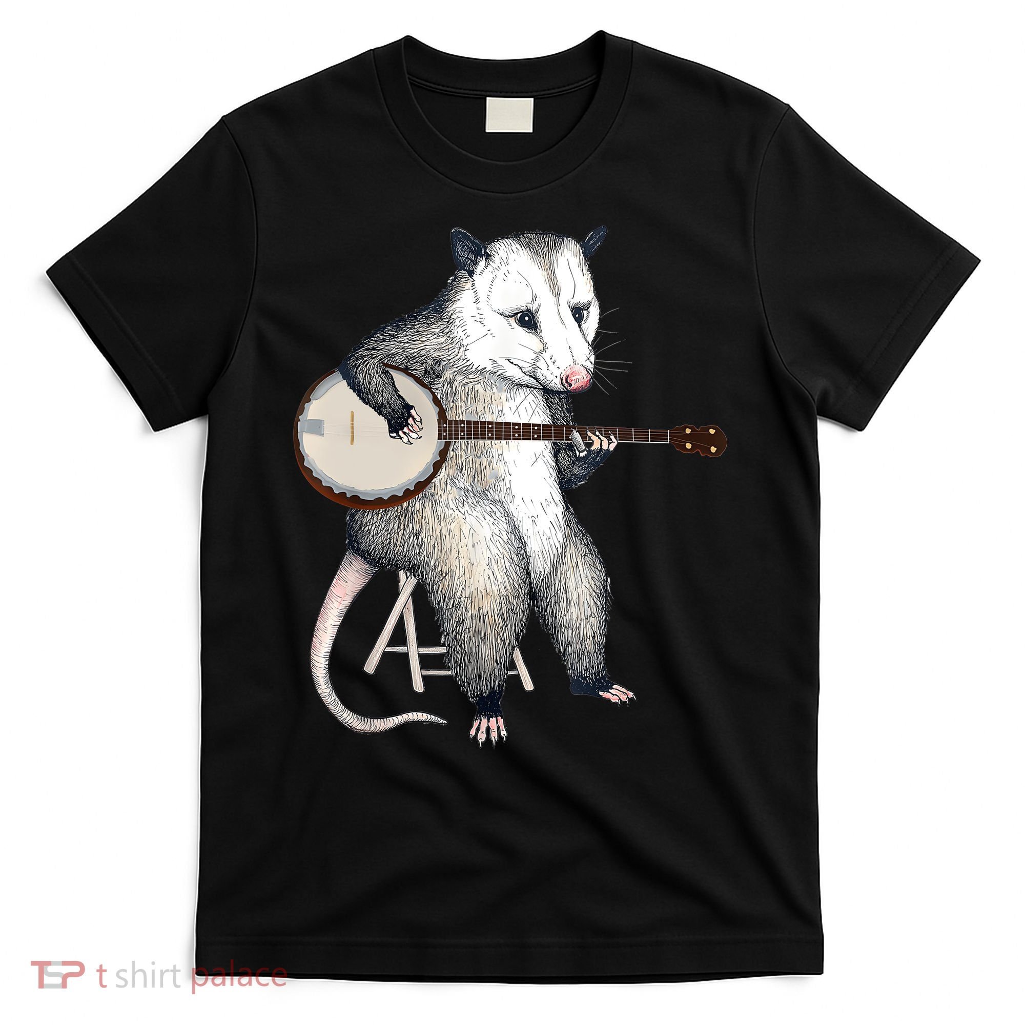 Opossum Playing Banjo Guitar Possum Live Weird Trash Kitty T-Shirt