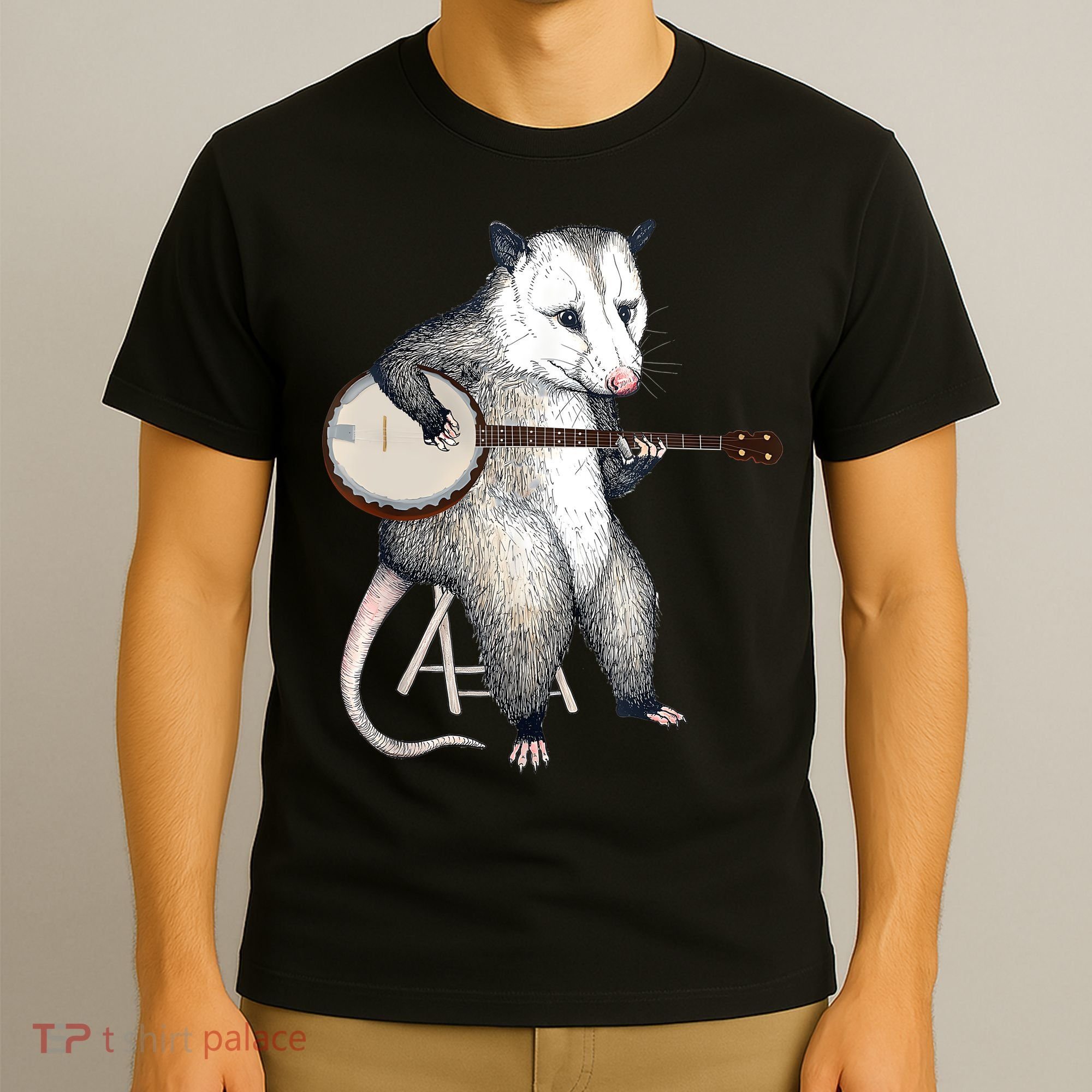 Opossum Playing Banjo Guitar Possum Live Weird Trash Kitty T-Shirt