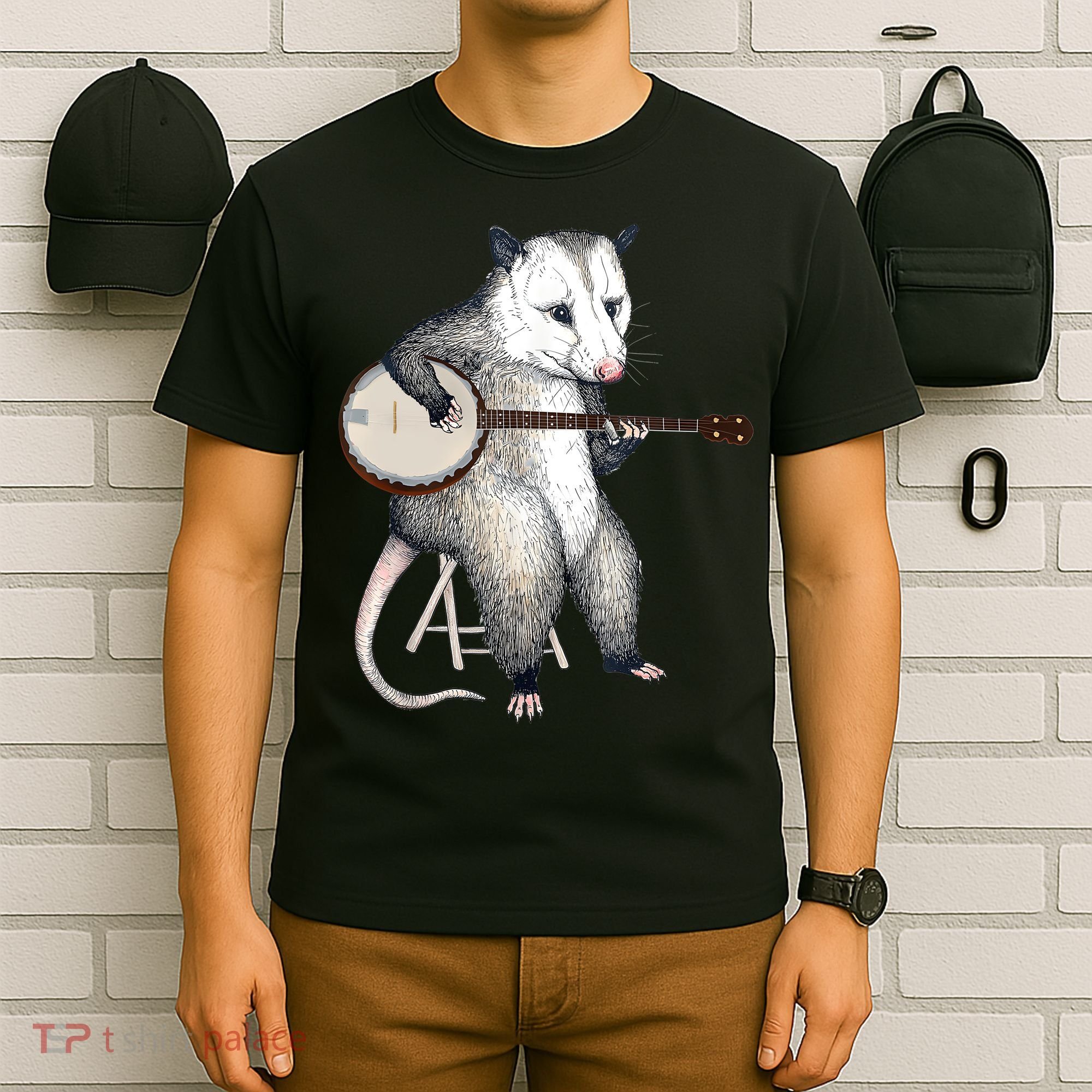 Opossum Playing Banjo Guitar Possum Live Weird Trash Kitty T-Shirt
