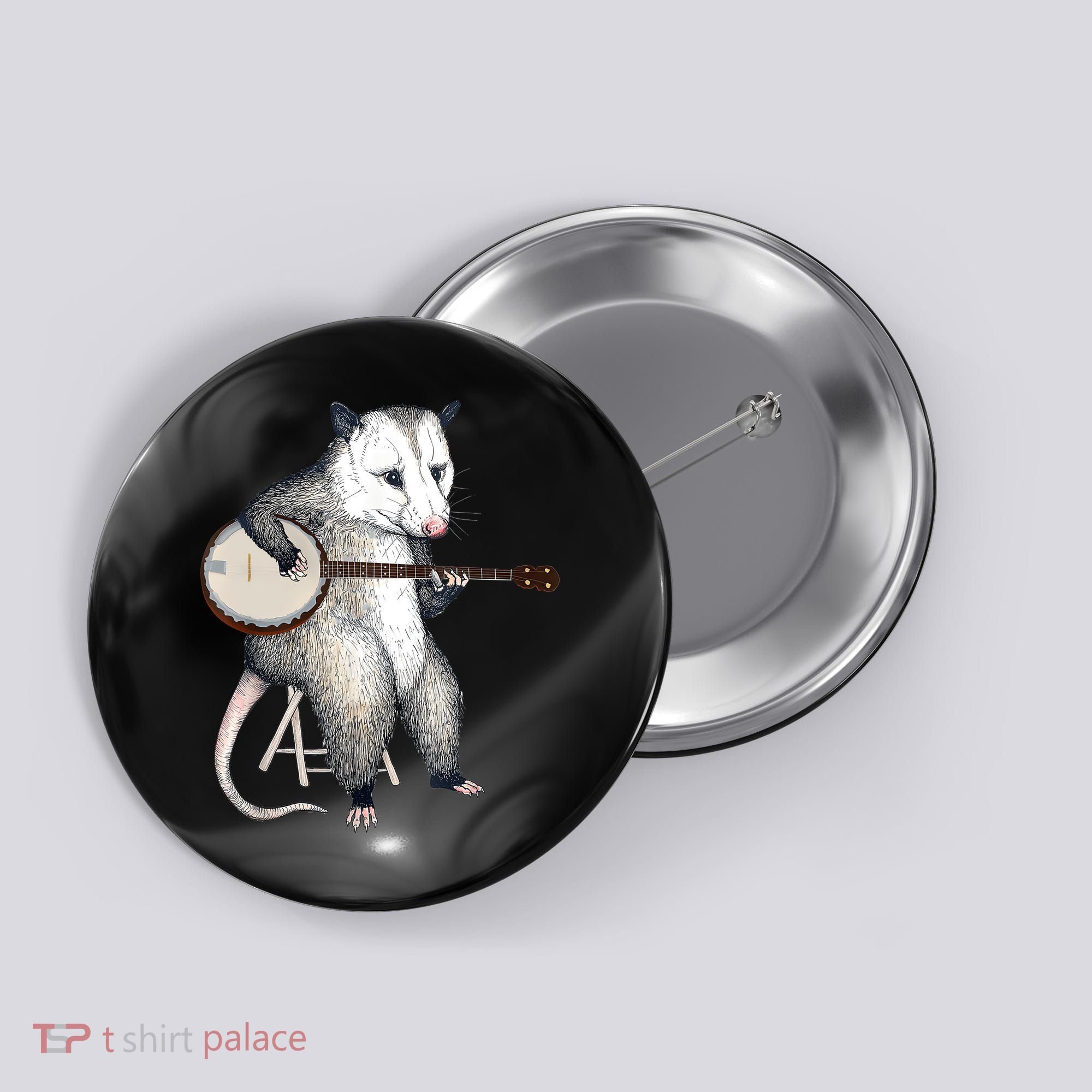 Opossum Playing Banjo Guitar Possum Live Weird Trash Kitty Button