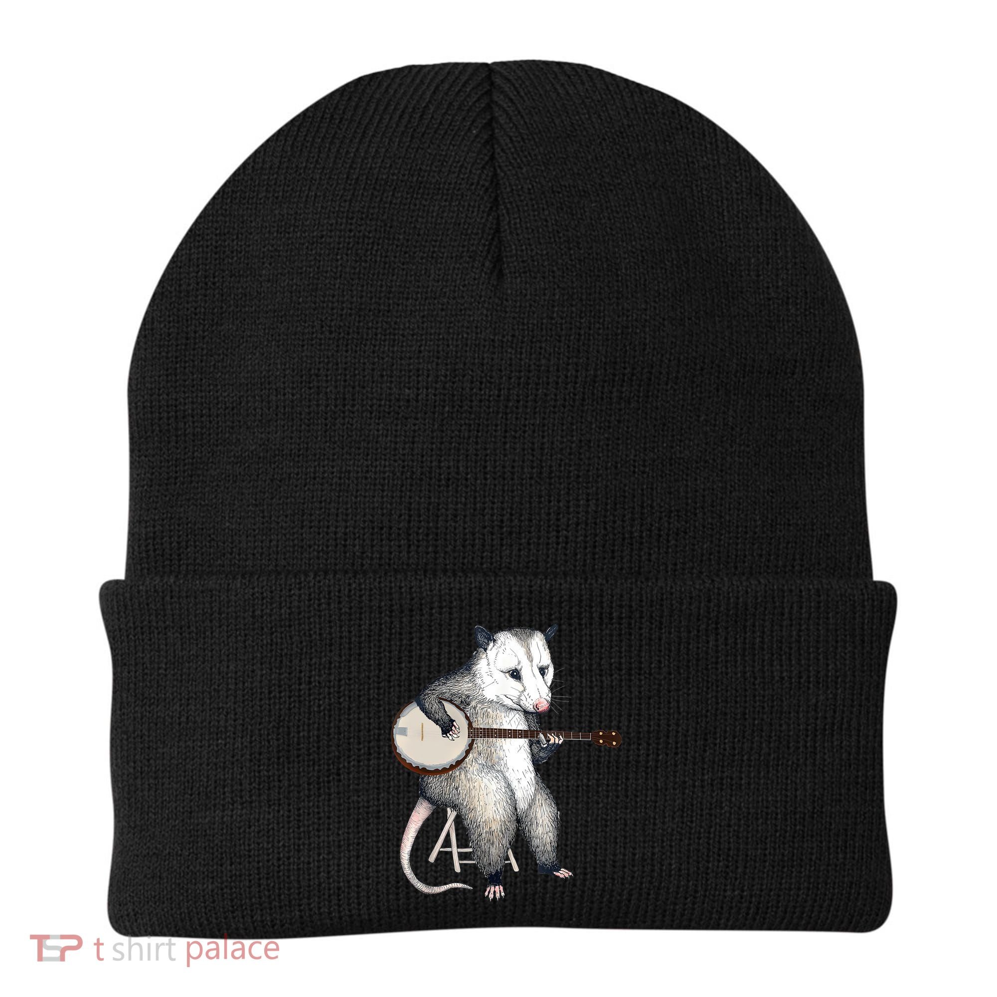 Opossum Playing Banjo Guitar Possum Live Weird Trash Kitty Beanie