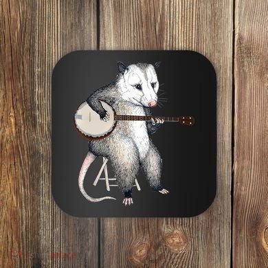 Opossum Playing Banjo Guitar Possum Live Weird Trash Kitty Coaster