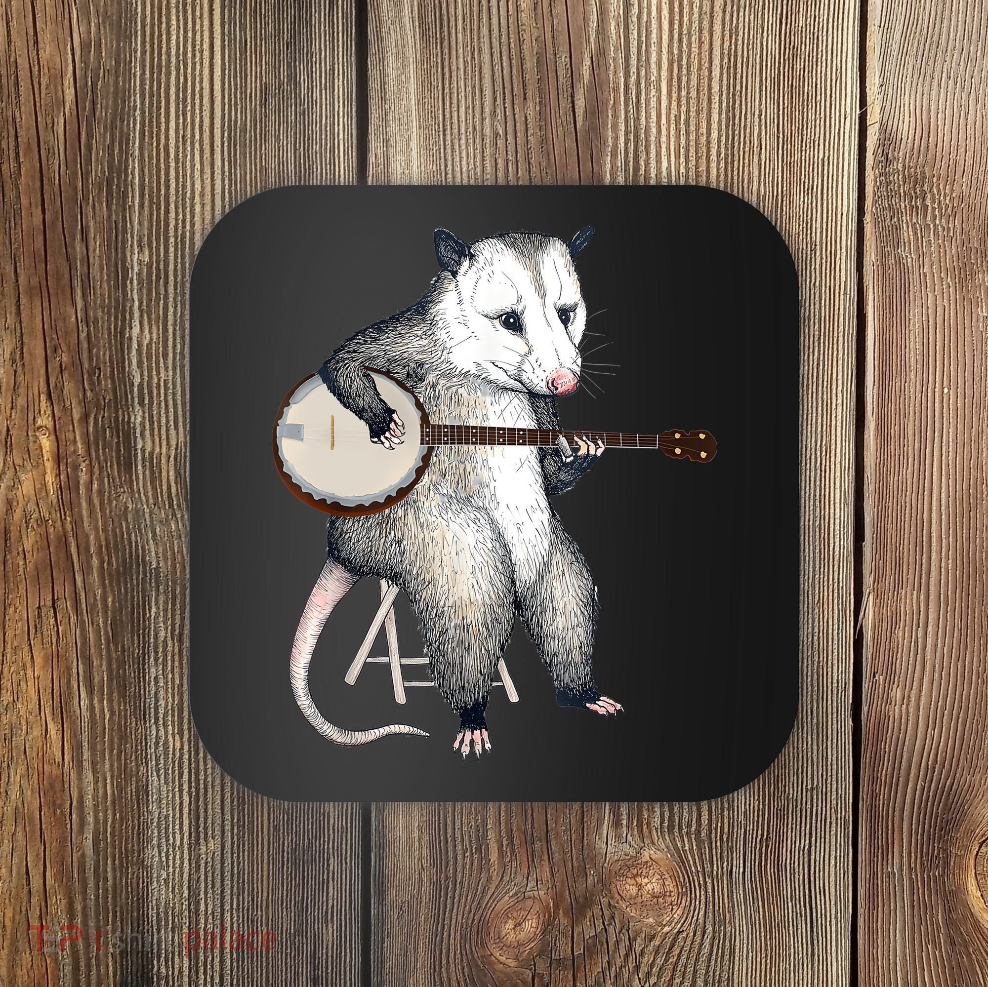 Opossum Playing Banjo Guitar Possum Live Weird Trash Kitty Coaster