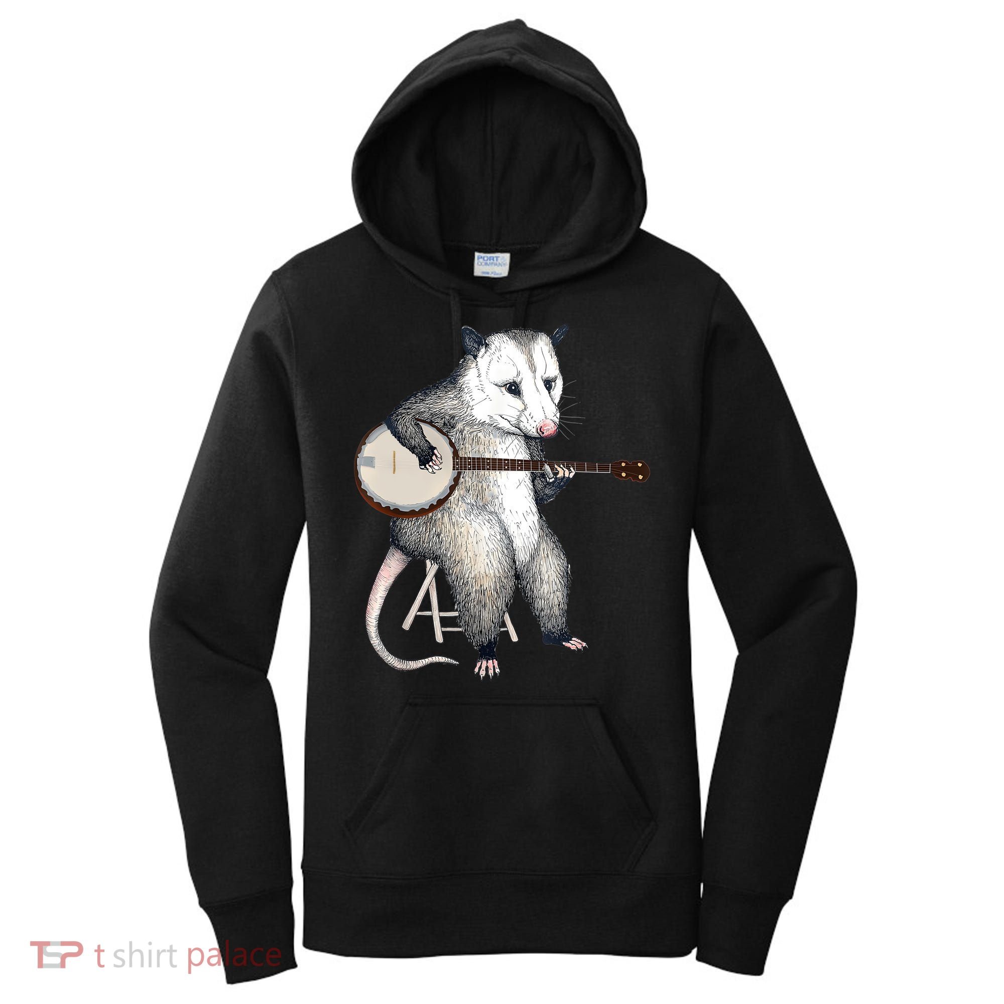 Opossum Playing Banjo Guitar Possum Live Weird Trash Kitty Women's Hoodie