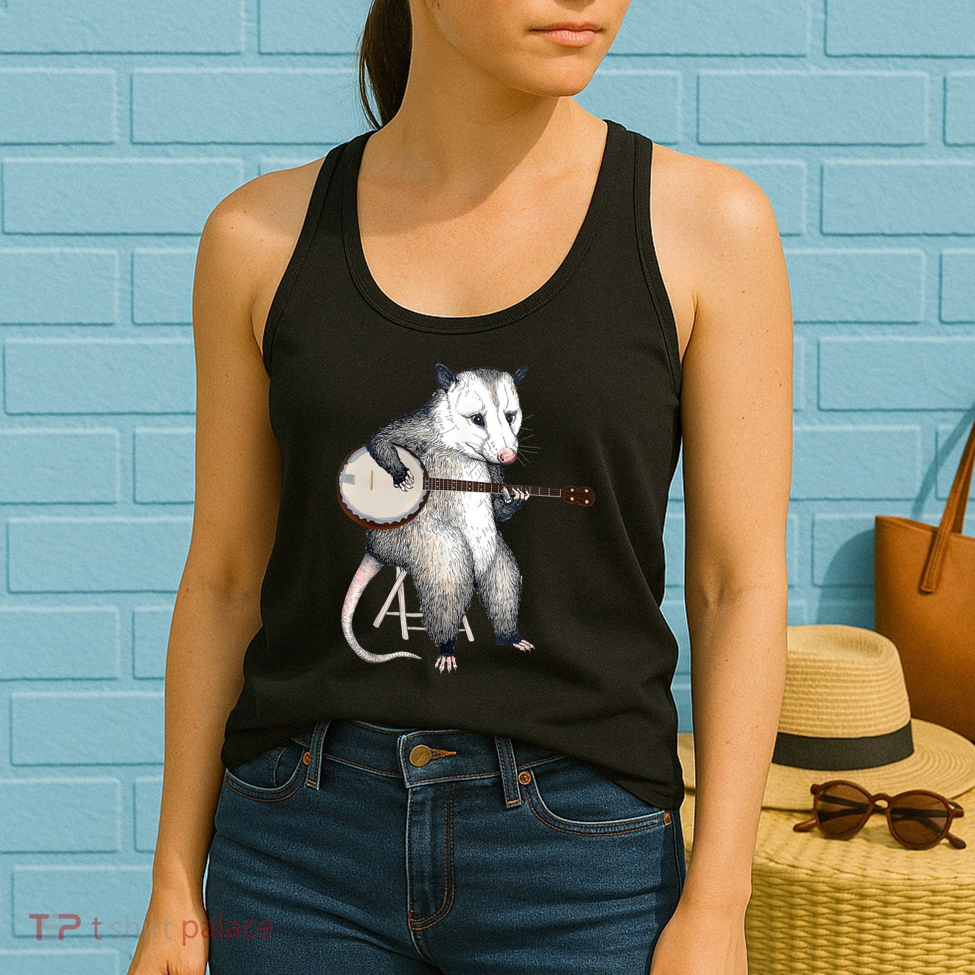 Opossum Playing Banjo Guitar Possum Live Weird Trash Kitty Women's Tank Top