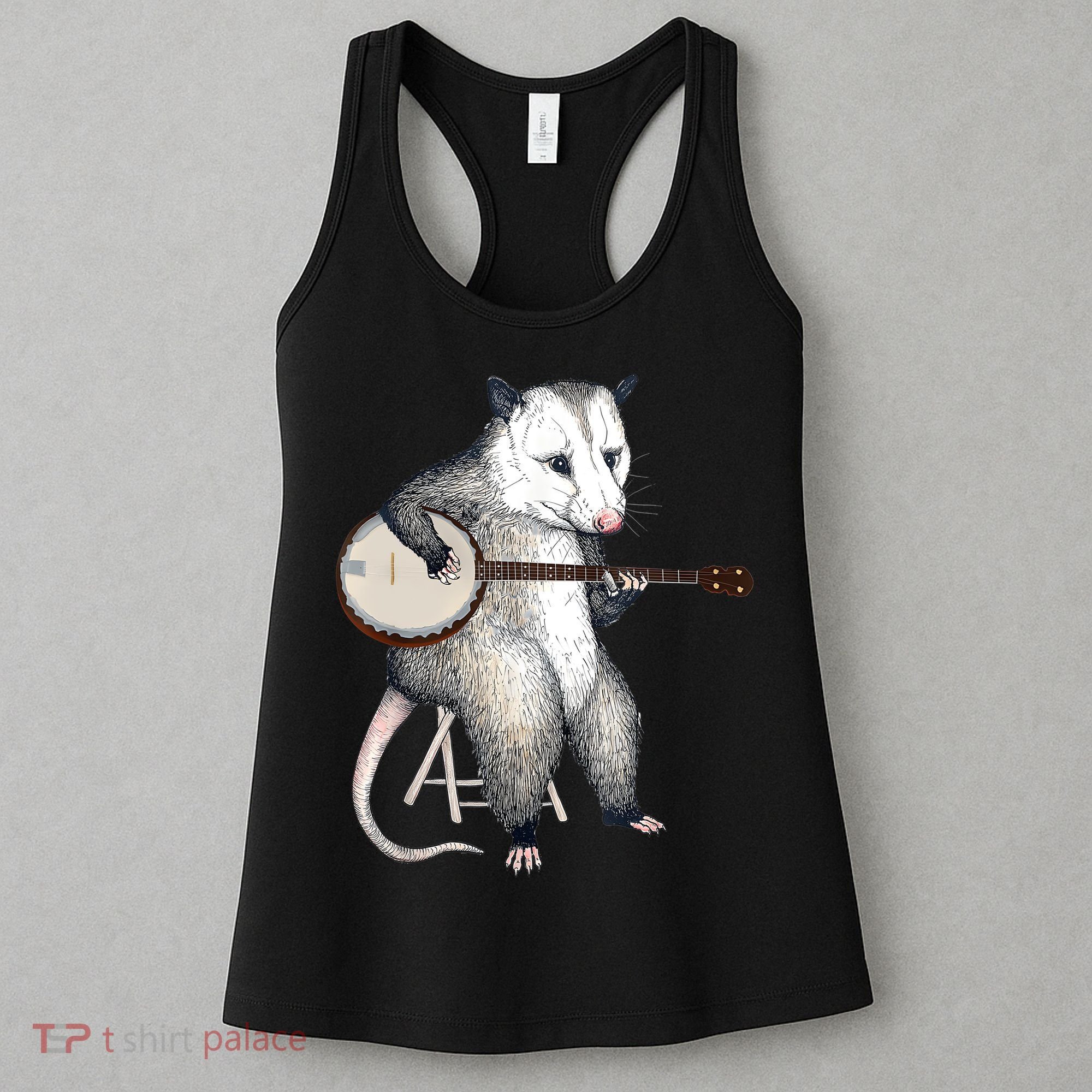 Opossum Playing Banjo Guitar Possum Live Weird Trash Kitty Women's Tank Top