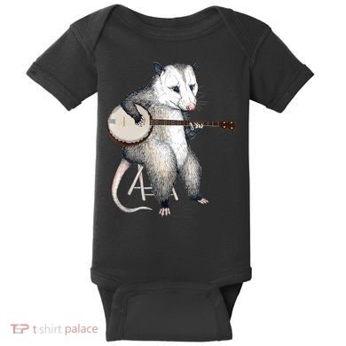Opossum Playing Banjo Guitar Possum Live Weird Trash Kitty Baby Bodysuit