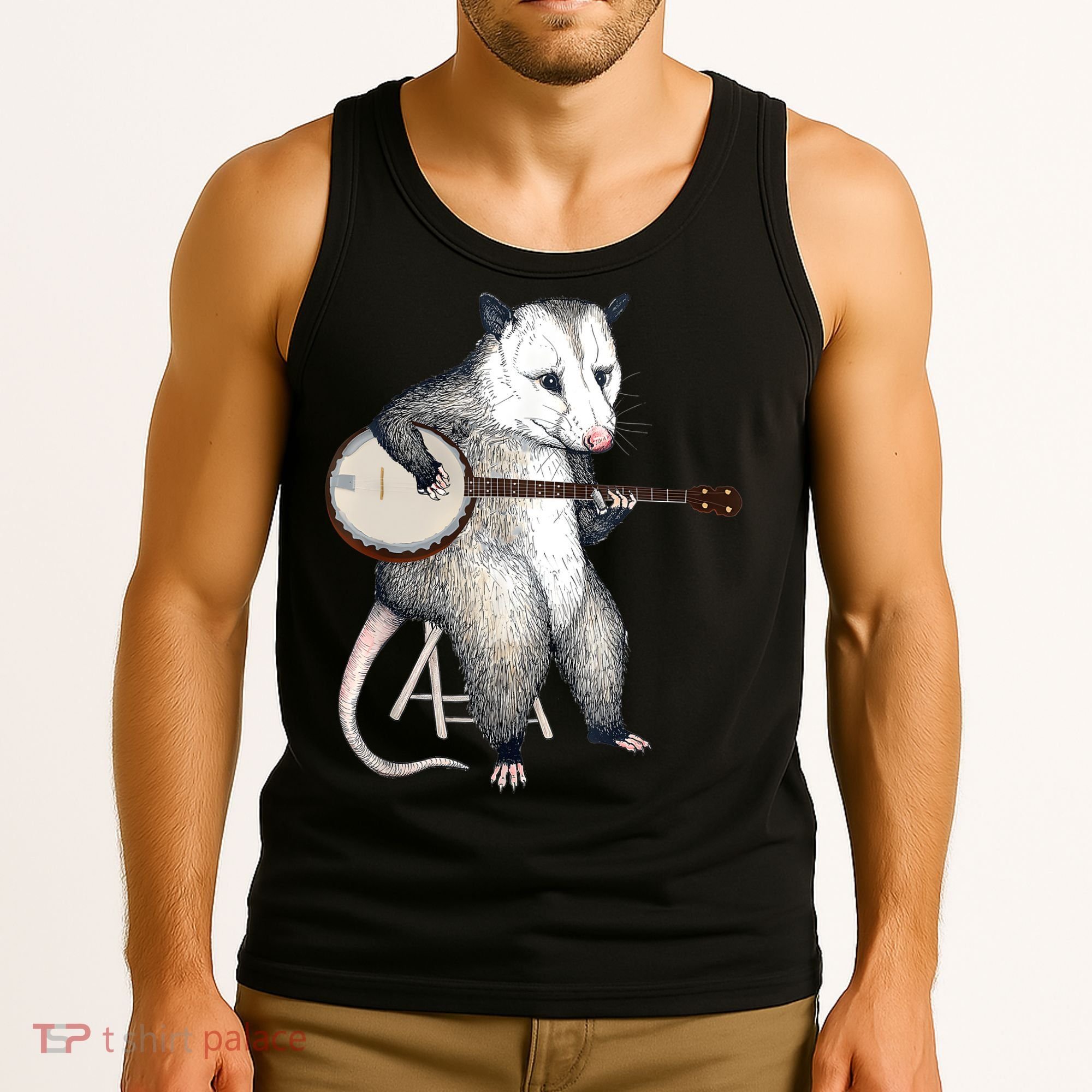 Opossum Playing Banjo Guitar Possum Live Weird Trash Kitty Tank Top