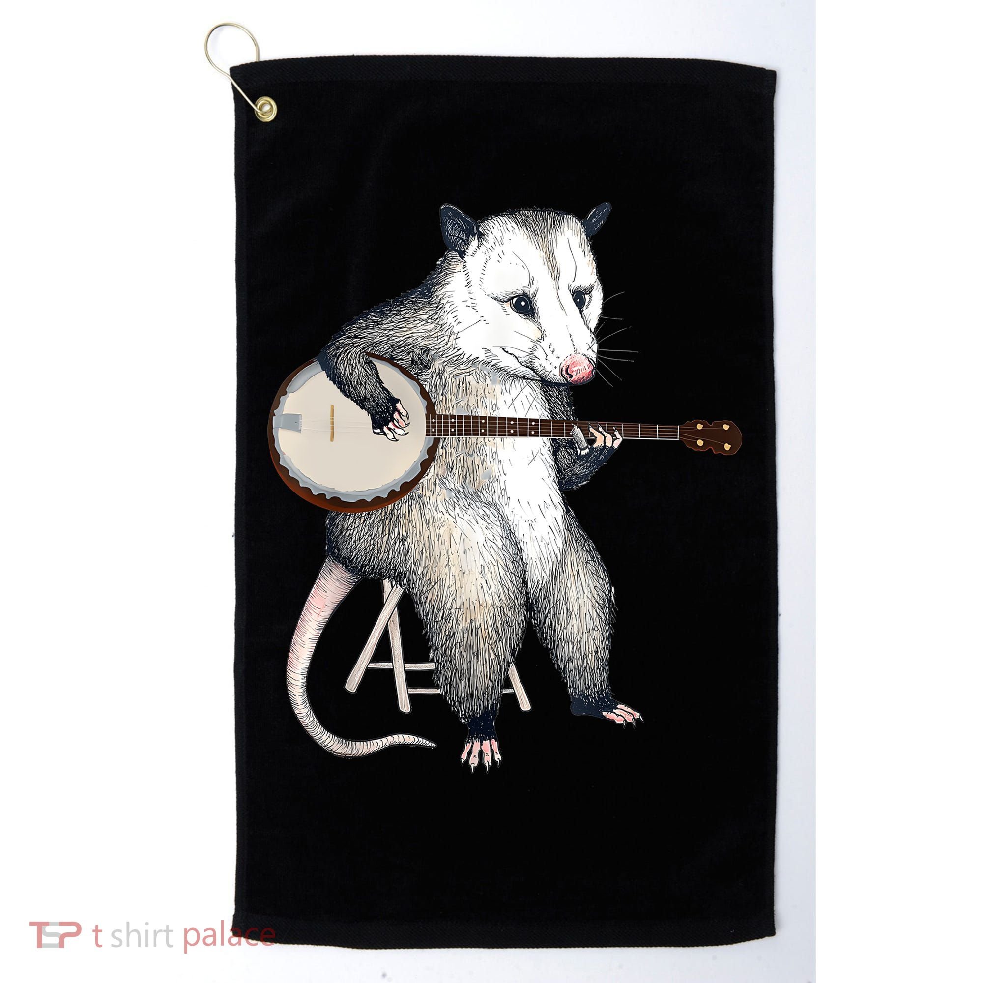 Opossum Playing Banjo Guitar Possum Live Weird Trash Kitty Golf Towel