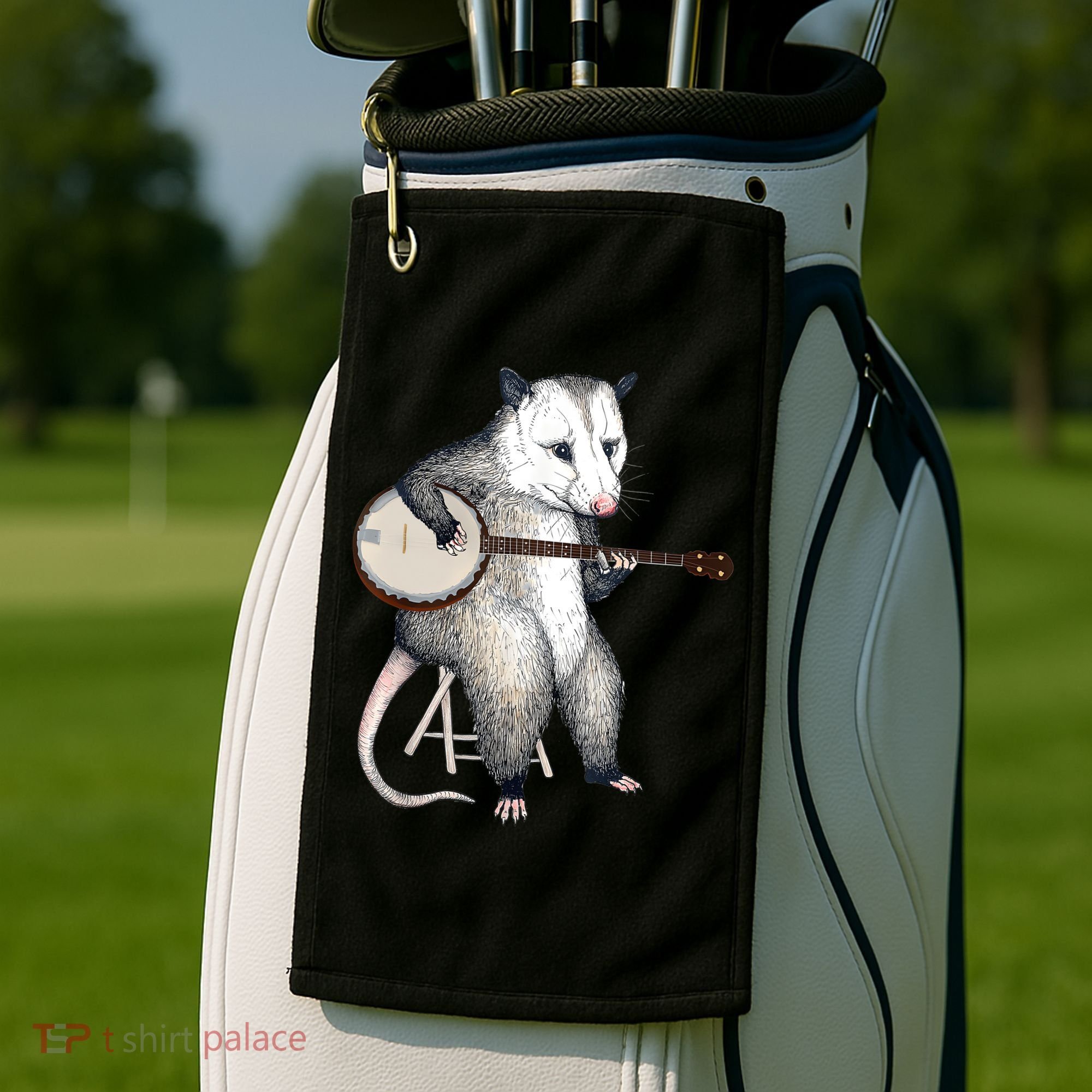 Opossum Playing Banjo Guitar Possum Live Weird Trash Kitty Golf Towel