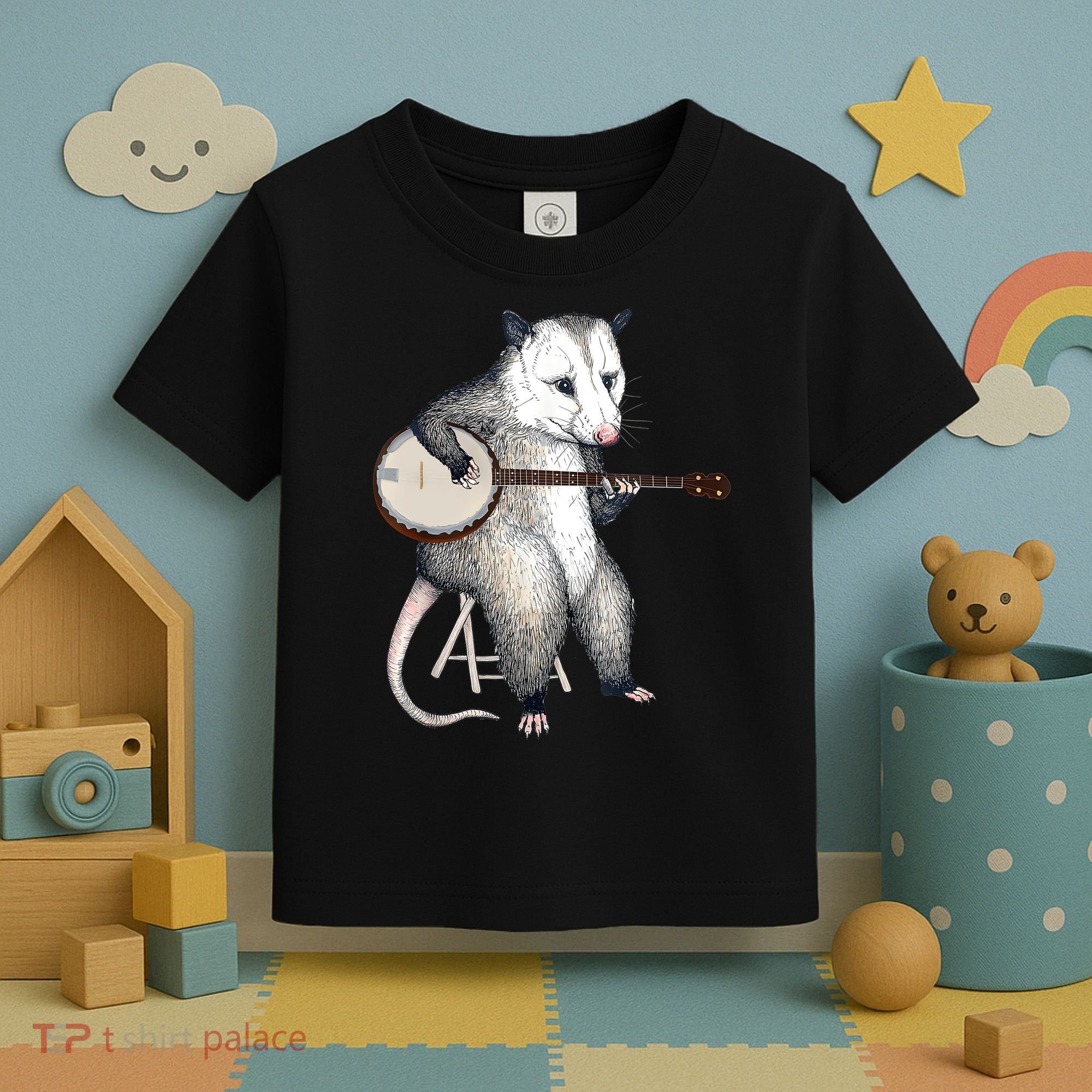Opossum Playing Banjo Guitar Possum Live Weird Trash Kitty Toddler T-Shirt