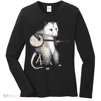 Opossum Playing Banjo Guitar Possum Live Weird Trash Kitty Women's Long Sleeve Shirt