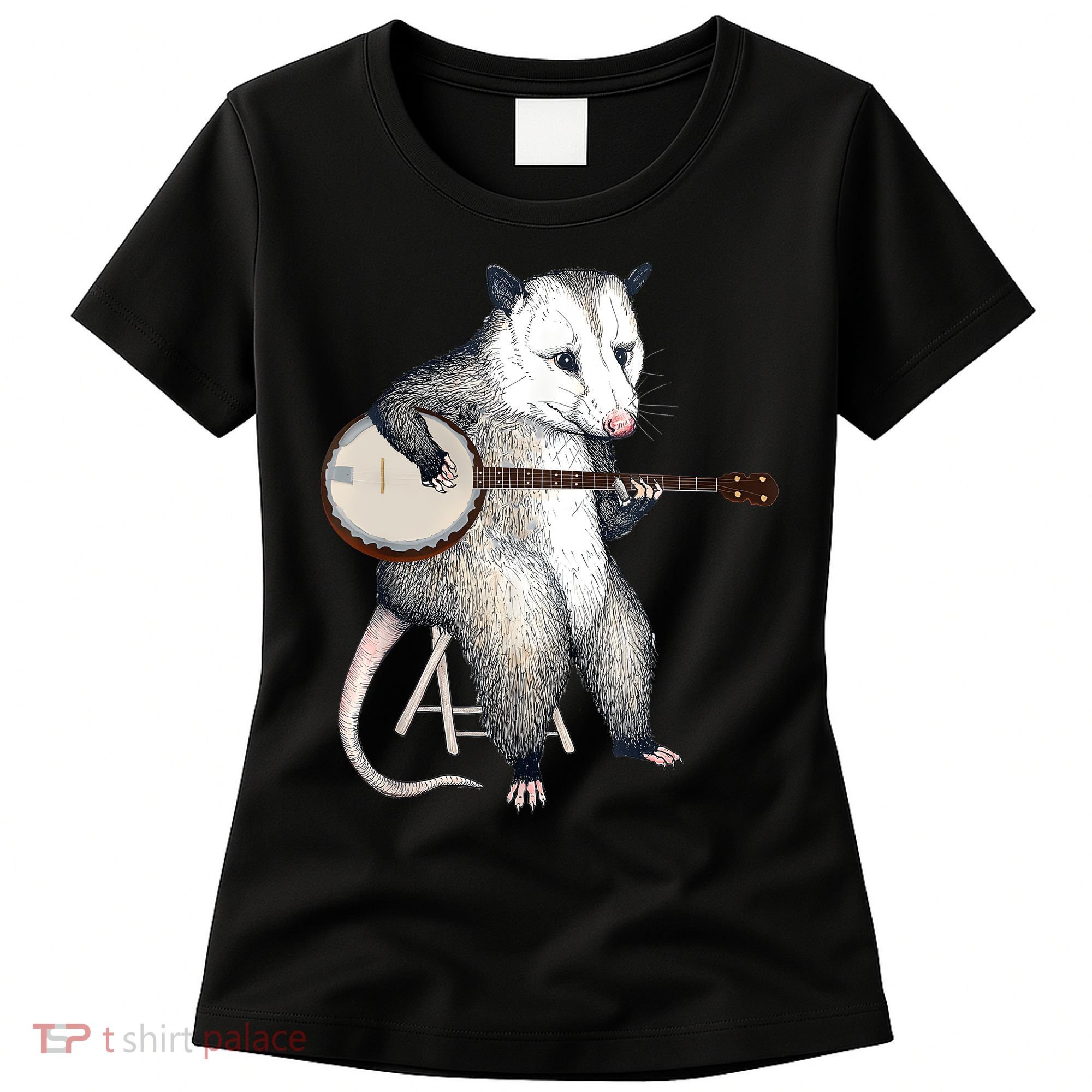 Opossum Playing Banjo Guitar Possum Live Weird Trash Kitty Women's T-Shirt