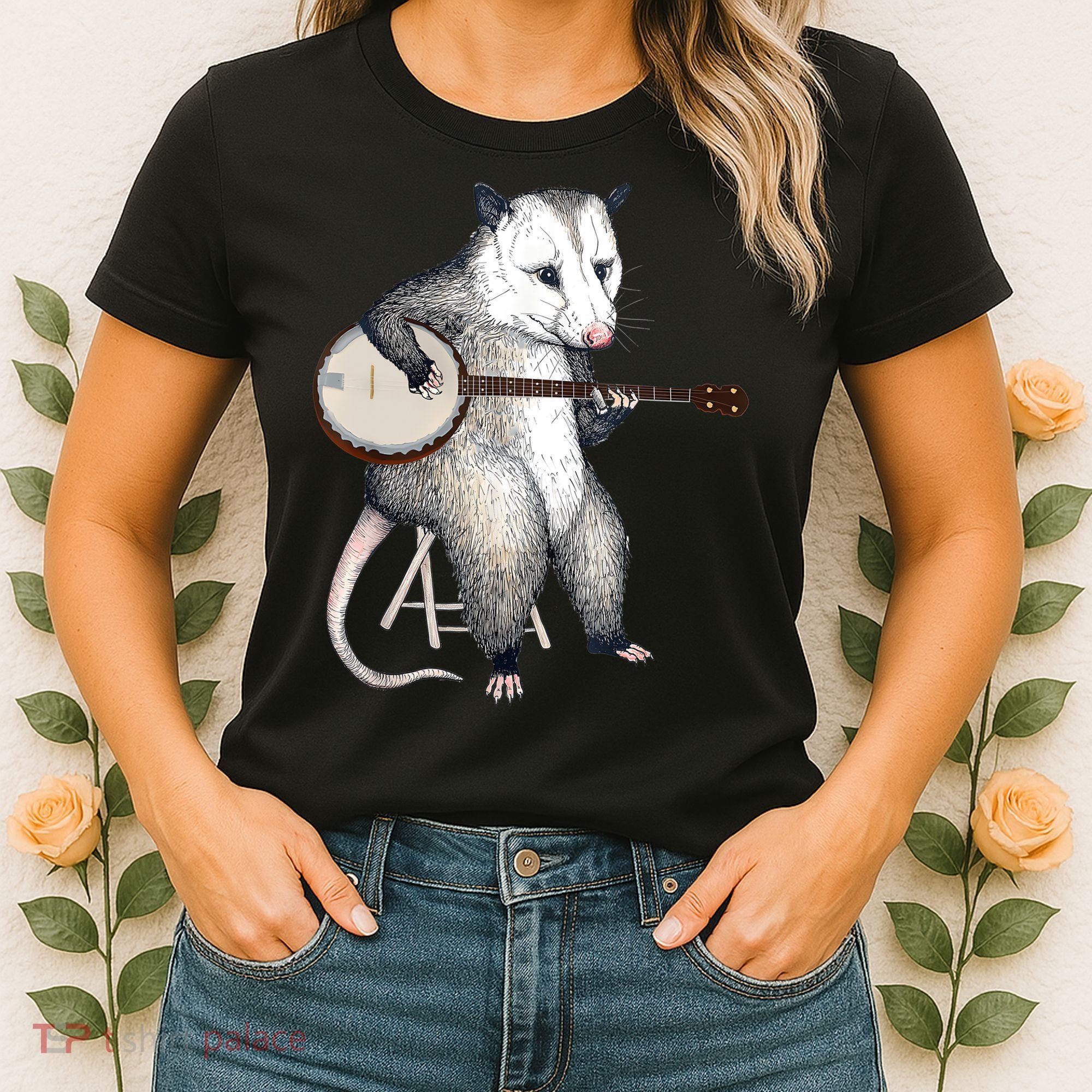 Opossum Playing Banjo Guitar Possum Live Weird Trash Kitty Women's T-Shirt