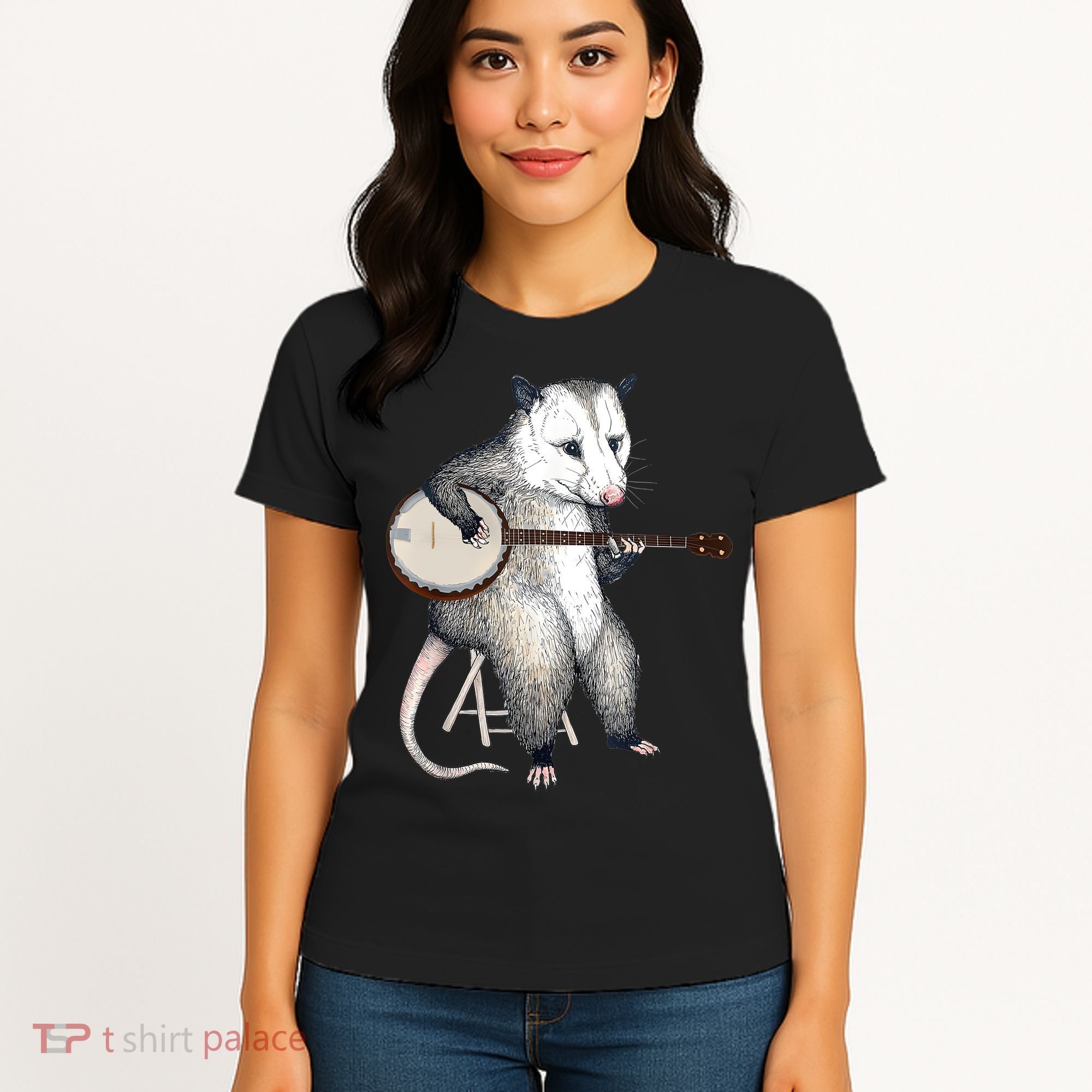 Opossum Playing Banjo Guitar Possum Live Weird Trash Kitty Women's T-Shirt