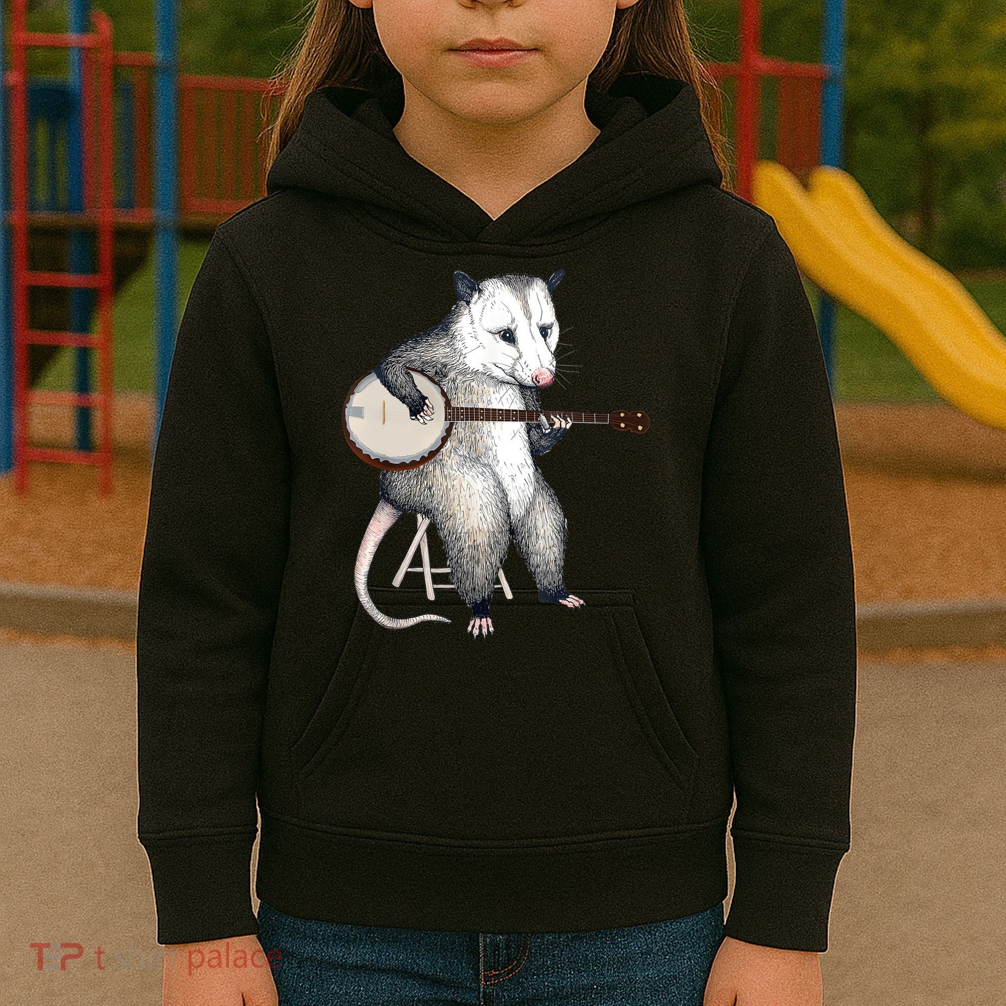 Opossum Playing Banjo Guitar Possum Live Weird Trash Kitty Kids Hoodie