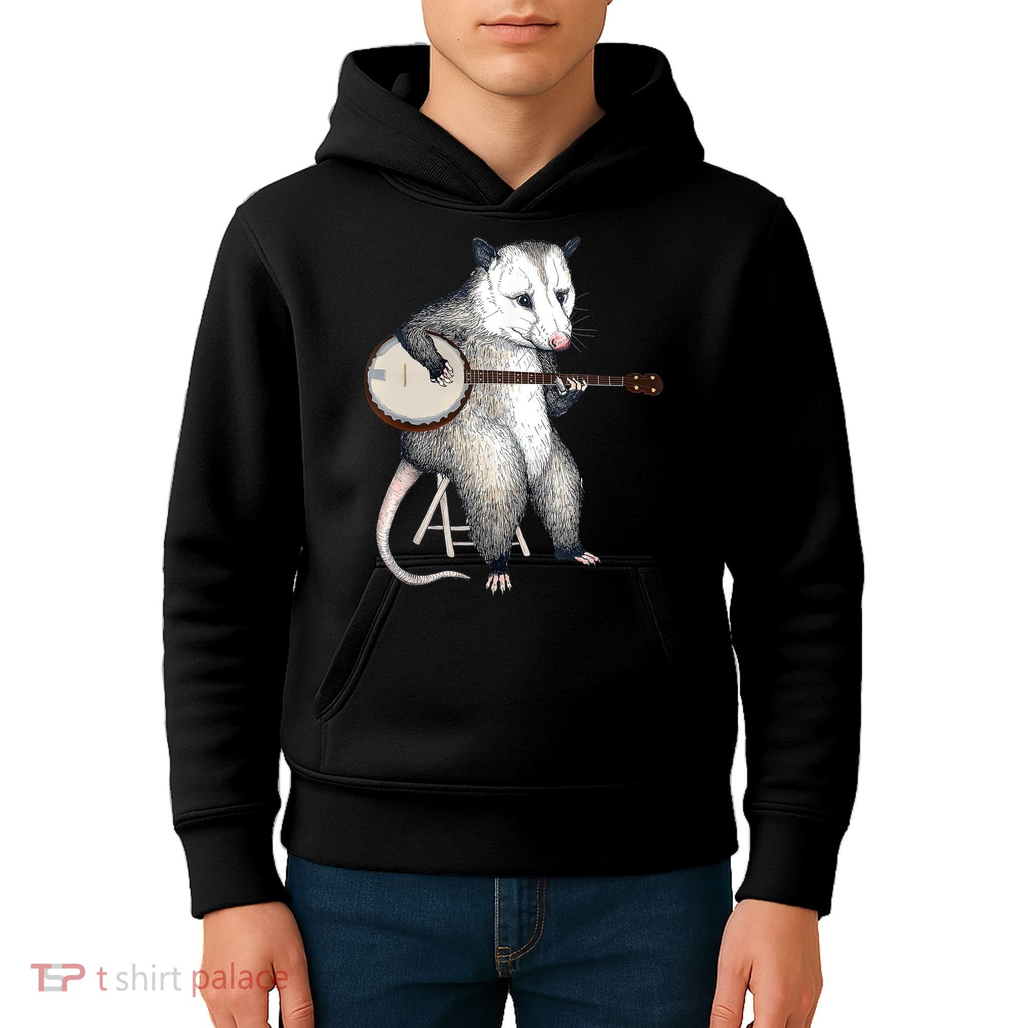 Opossum Playing Banjo Guitar Possum Live Weird Trash Kitty Kids Hoodie