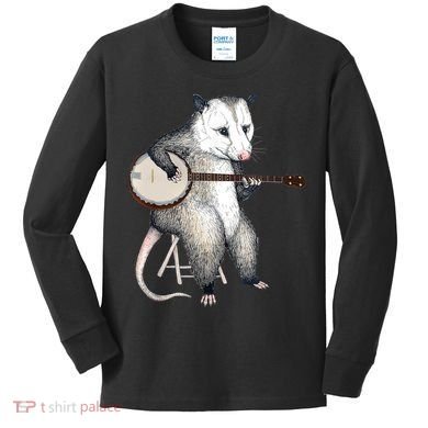 Opossum Playing Banjo Guitar Possum Live Weird Trash Kitty Kids Long Sleeve Shirt