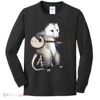 Opossum Playing Banjo Guitar Possum Live Weird Trash Kitty Kids Long Sleeve Shirt thumb 0